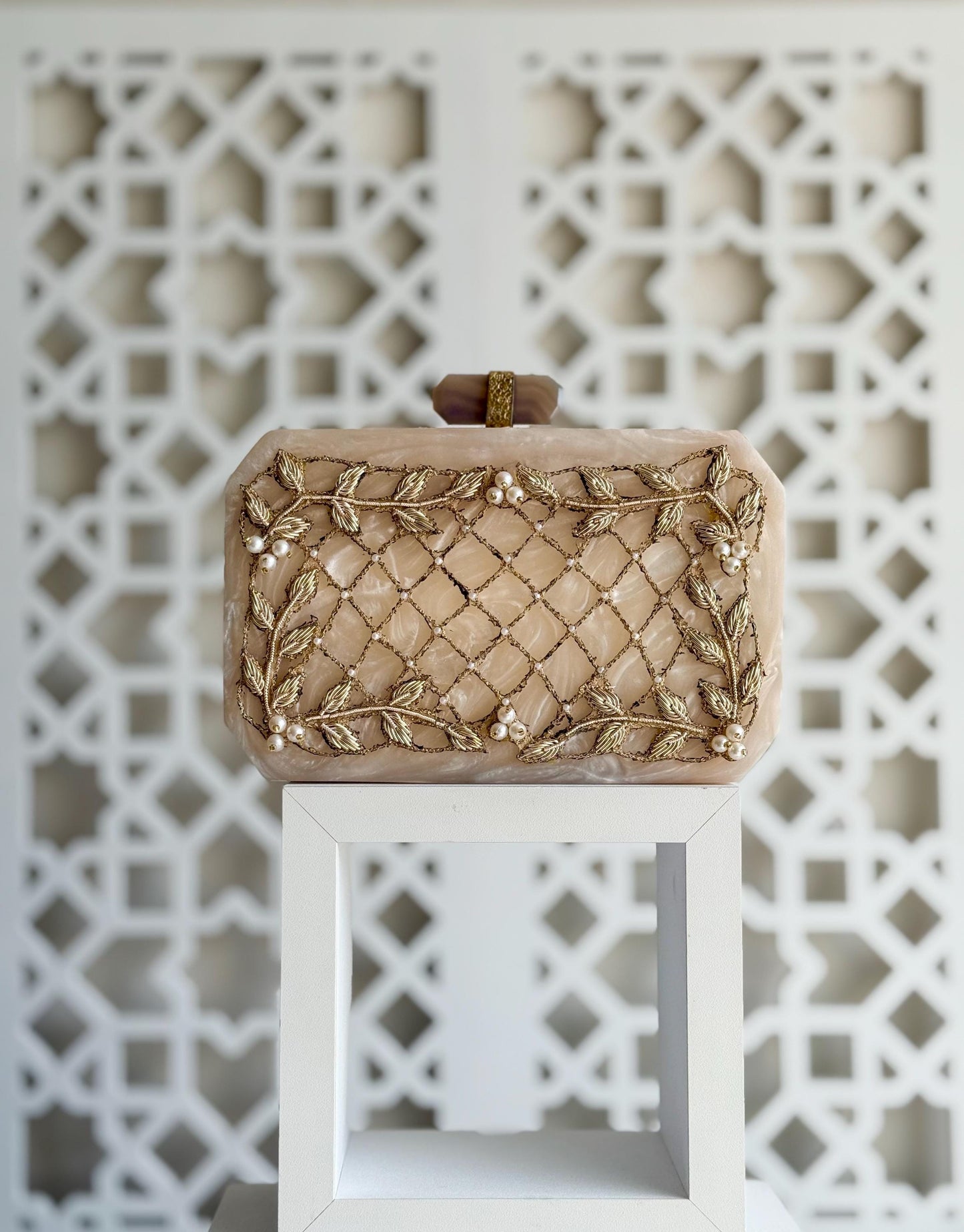 DOHA | Cream Resin Off White Embellished Wedding Clutch Stunning Evening Purse