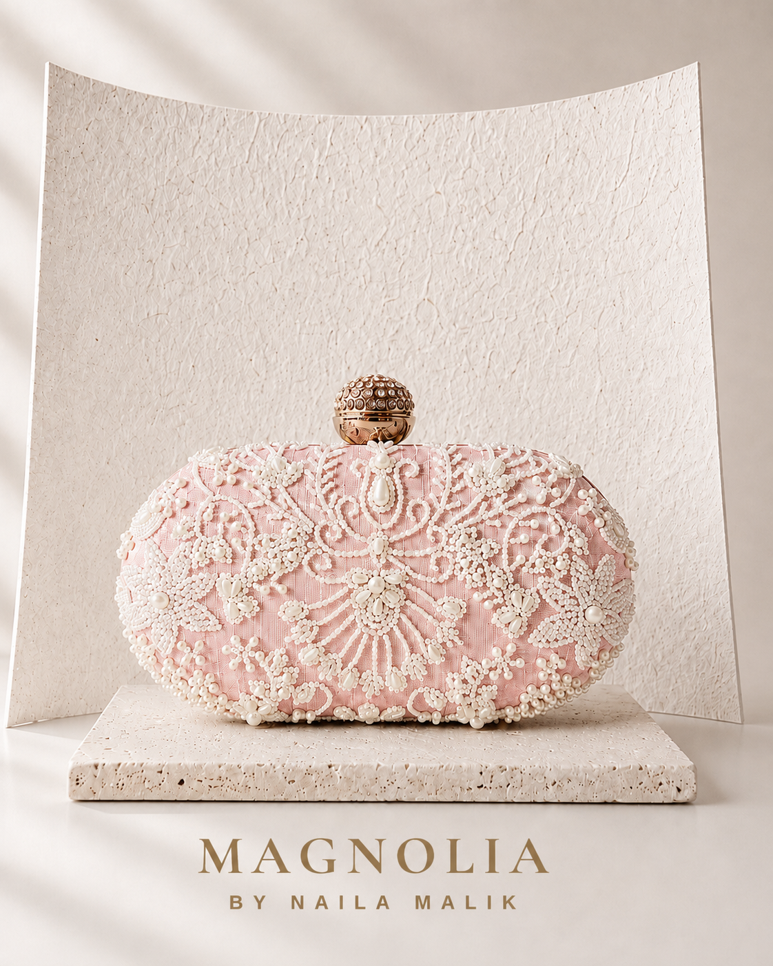 MALLAWI | Pink Pearl Embellished Clutch