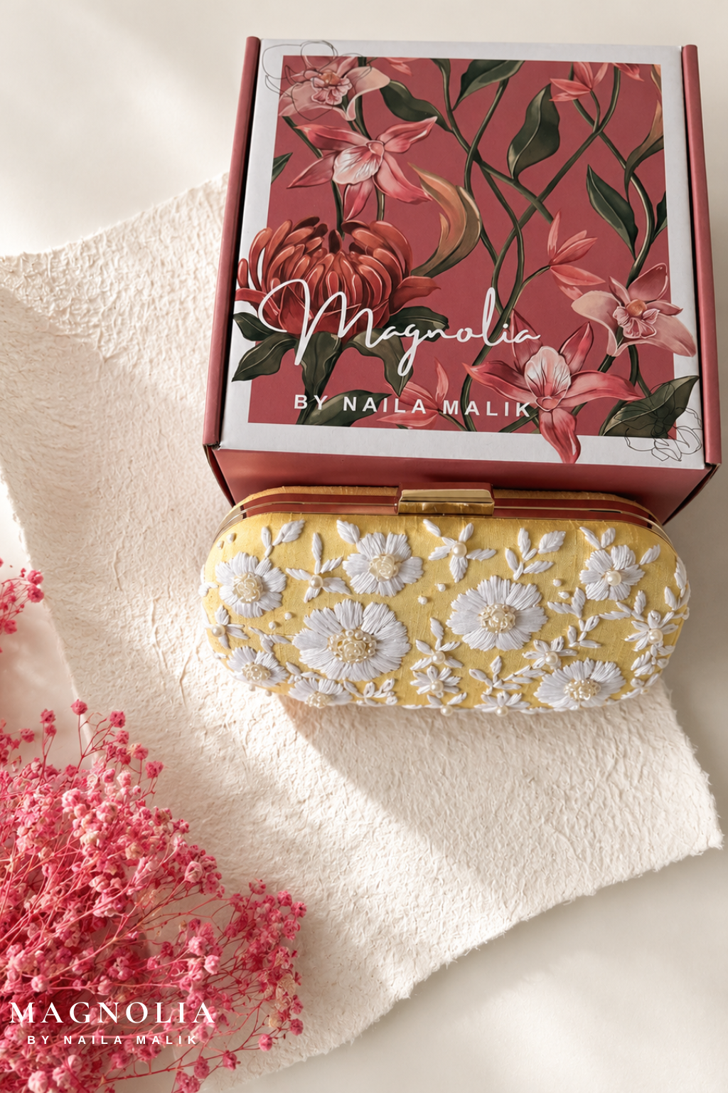 IBIZA | Golden Sunset | Yellow & White Embroidered Clutch