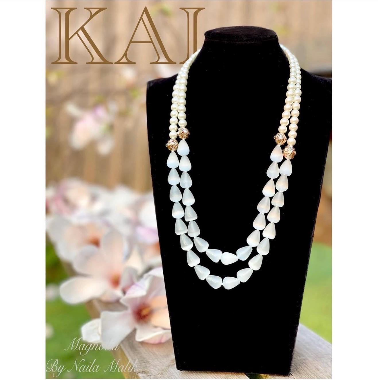 KAI | Handmade Pearl & Stone Drop Necklace: Layered Beaded Mala, Bridal Jewelry