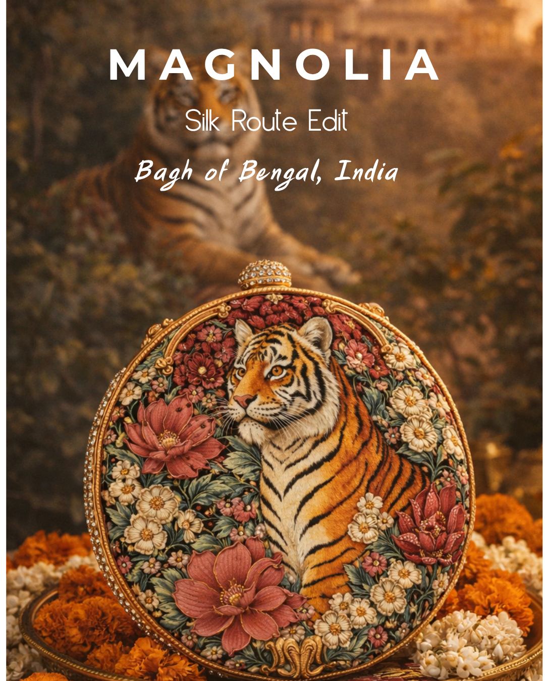 BAGH OF BENGAL | Indian Themed Red Orange Printed Embroidered Clutch