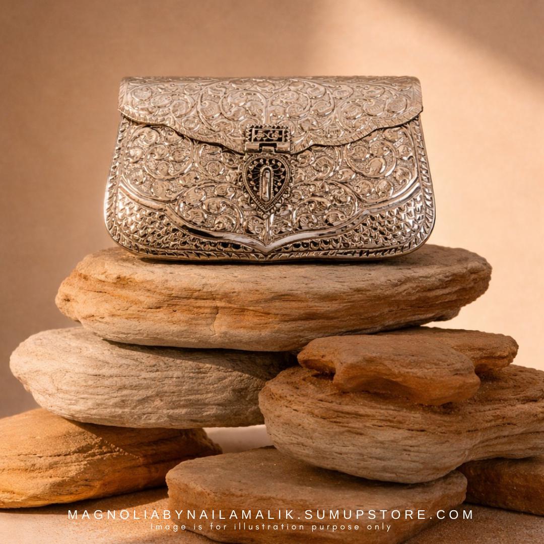 KOLKATA | Vintage Silver Clutch Bag Antique Touch Statement Bridal Trendy Ethnic Unique