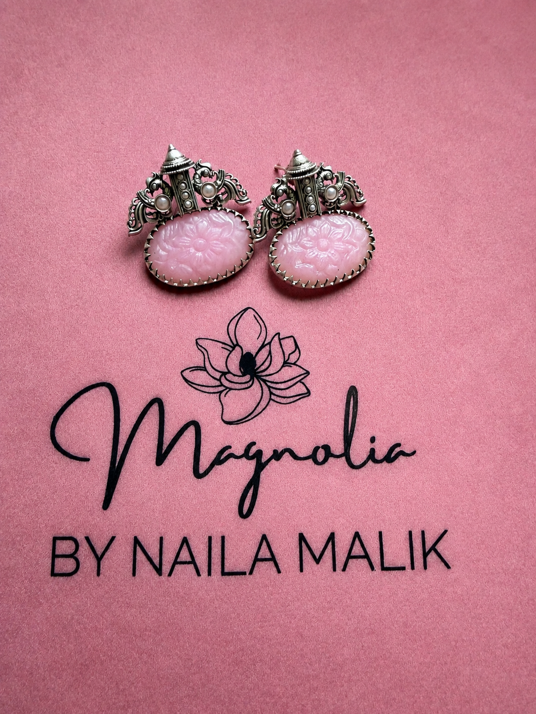 SIA | Oxidised Pink Stone Earrings