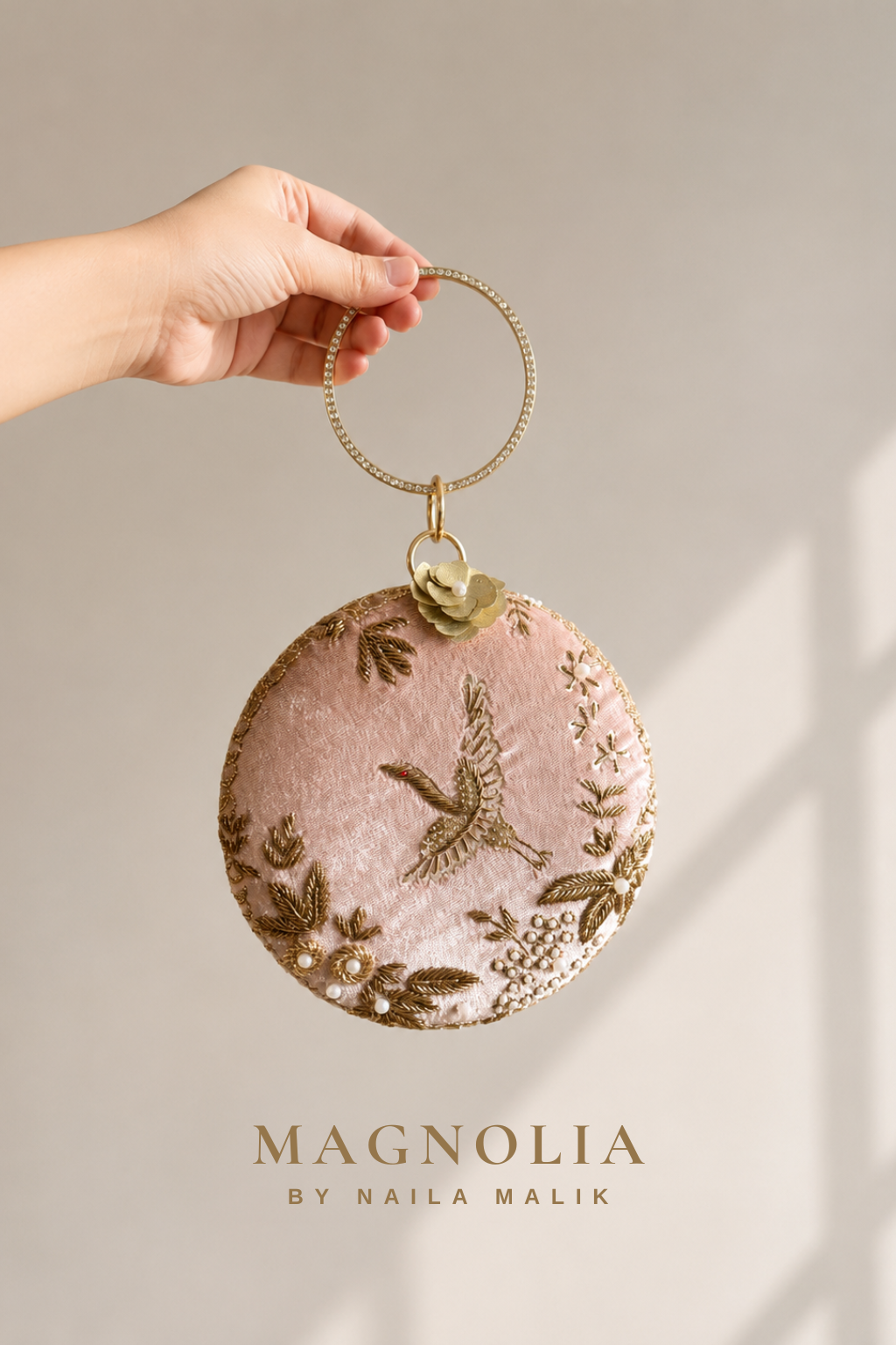 FEZ| Pink Crane Embroidery Clutch