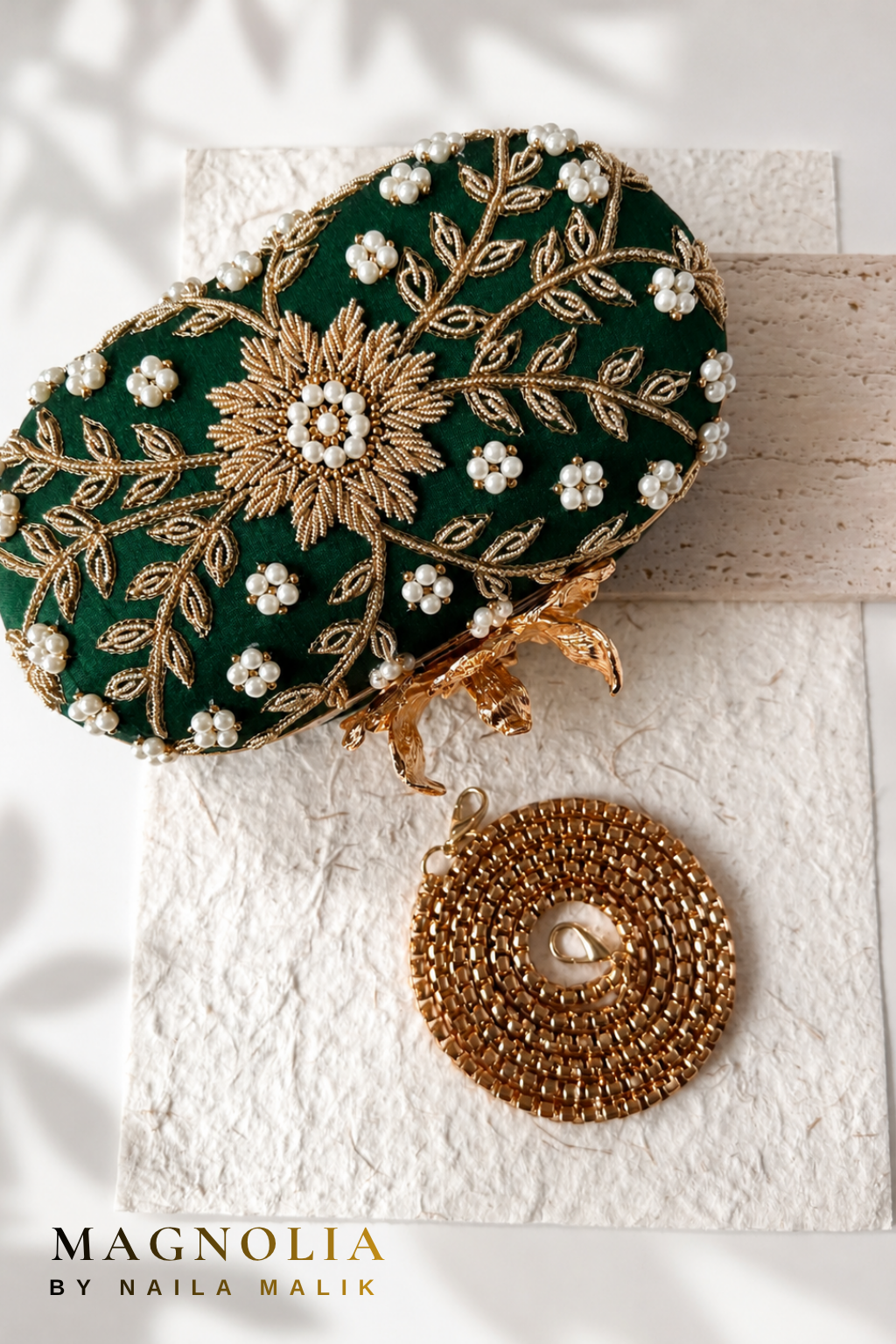 ROSA | Emerald Green Floral Clutch