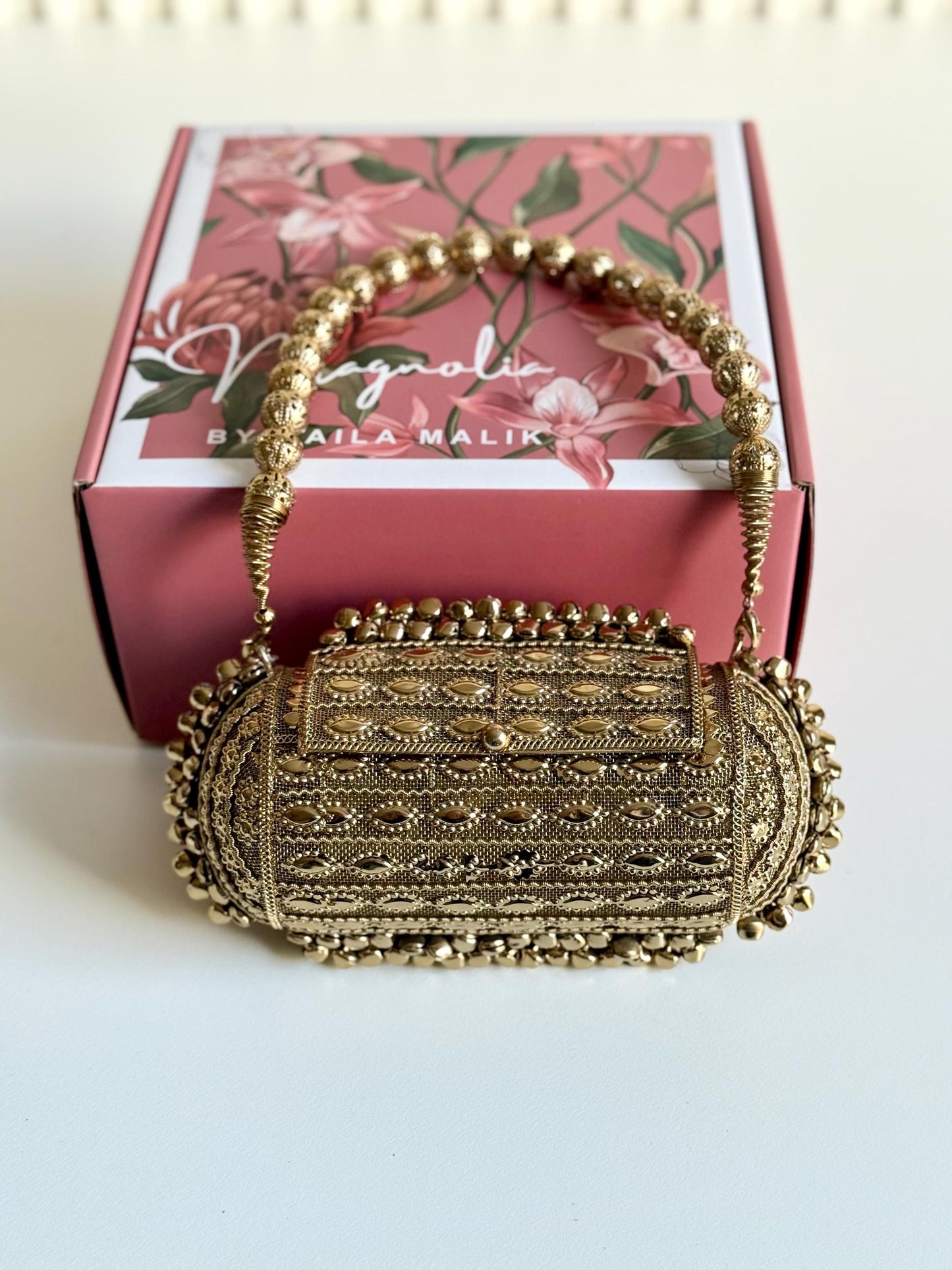BEN THANH | Antique Golden Cylinder Formal Evening Purse for Weddings | Gift Idea for Her