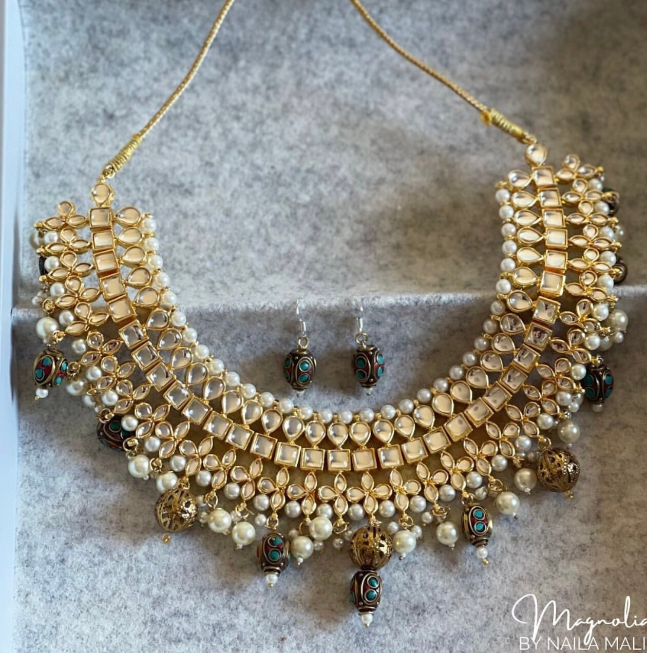 NAISHA | Kundan necklace and earrings set Traditional jewellery Statement pieces gift for her