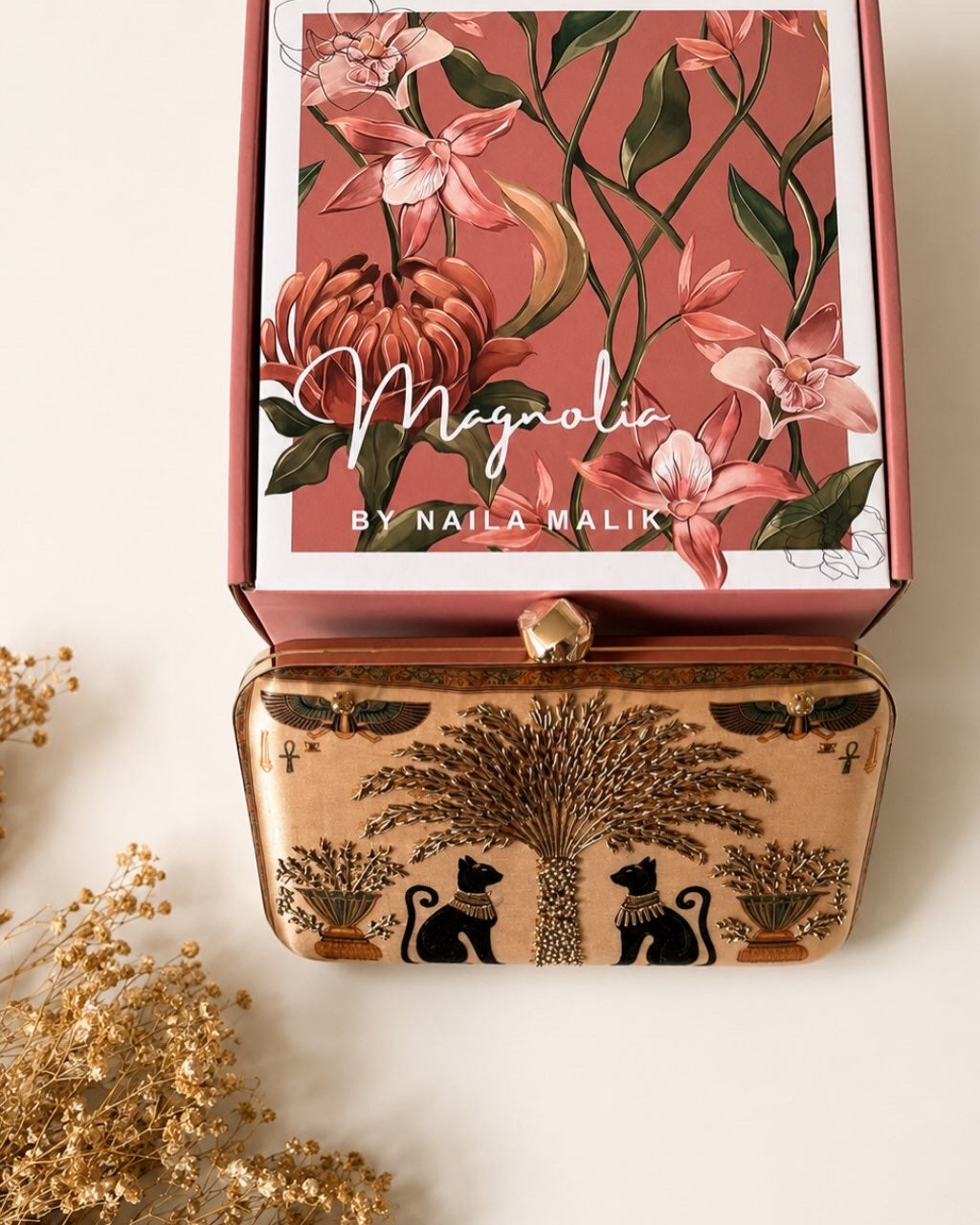 NEFRA OF NILE | Ancient Egypt Inspired Gold Printed Clutch Bag