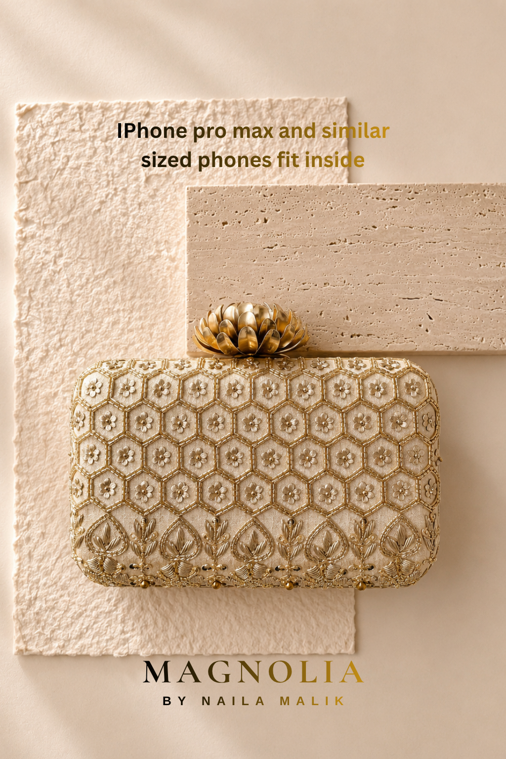 COVENTRY | Honeycomb Floral Champagne Gold Clutch