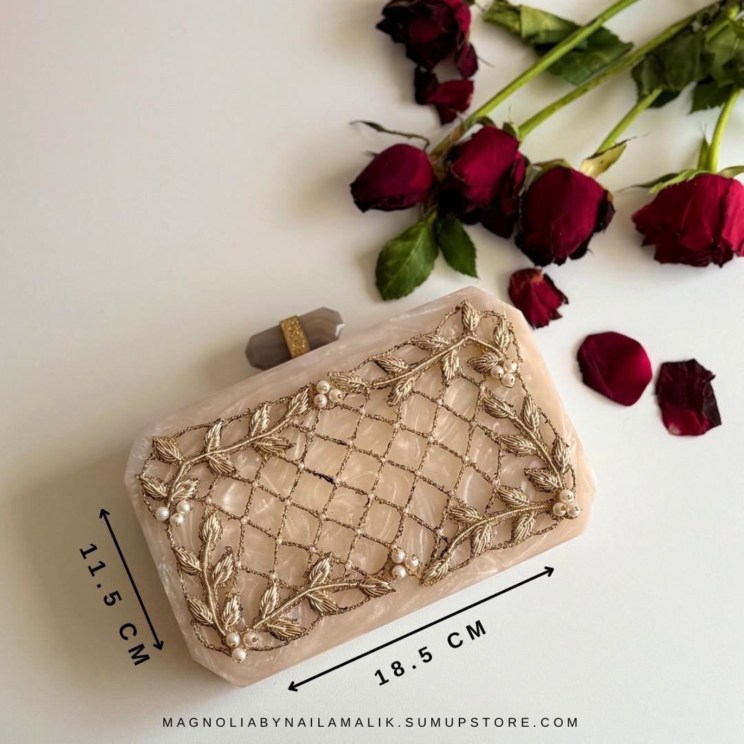 DOHA | Cream Resin Off White Embellished Wedding Clutch Stunning Evening Purse