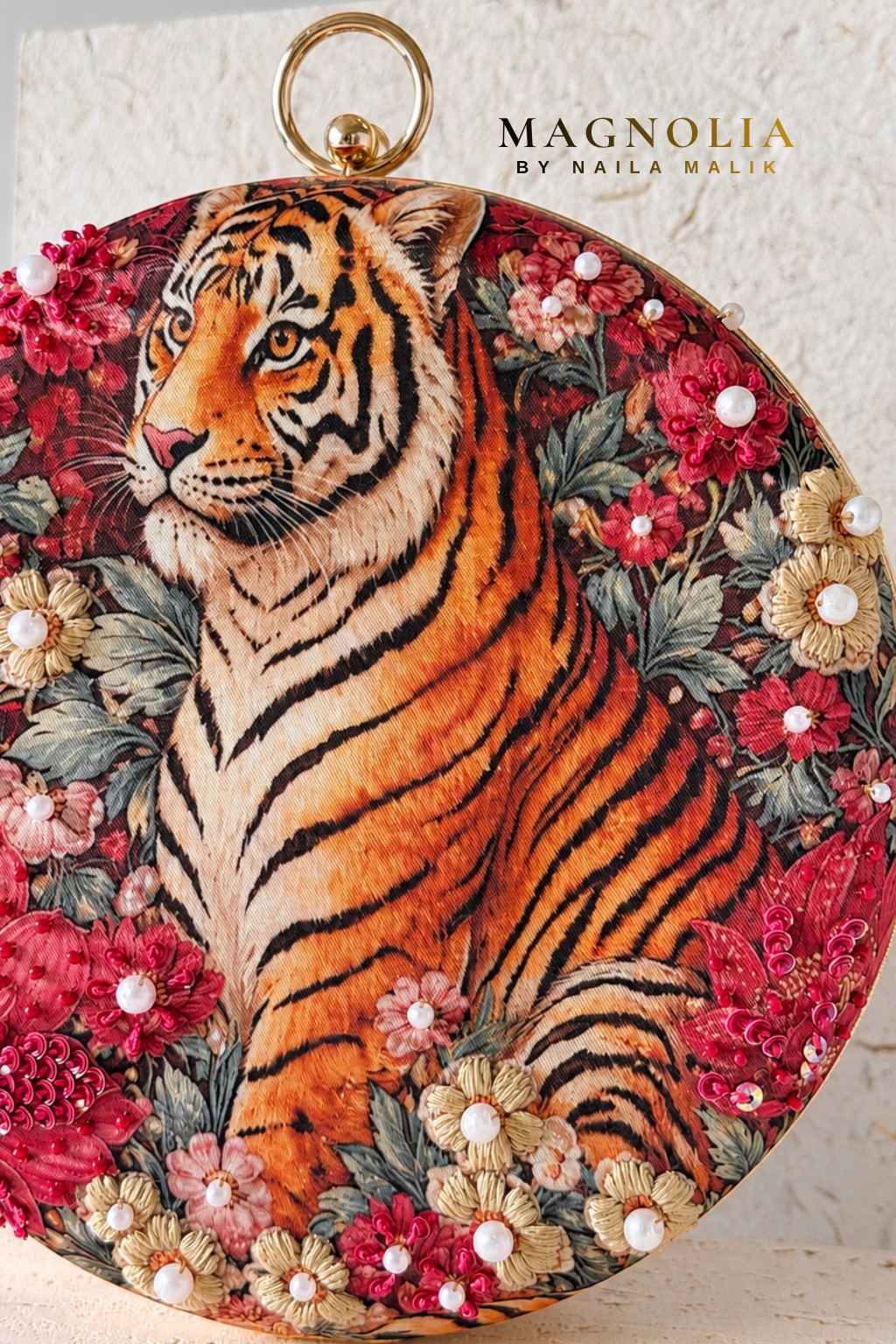 BAGH OF BENGAL | Indian Themed Red Orange Printed Embroidered Clutch