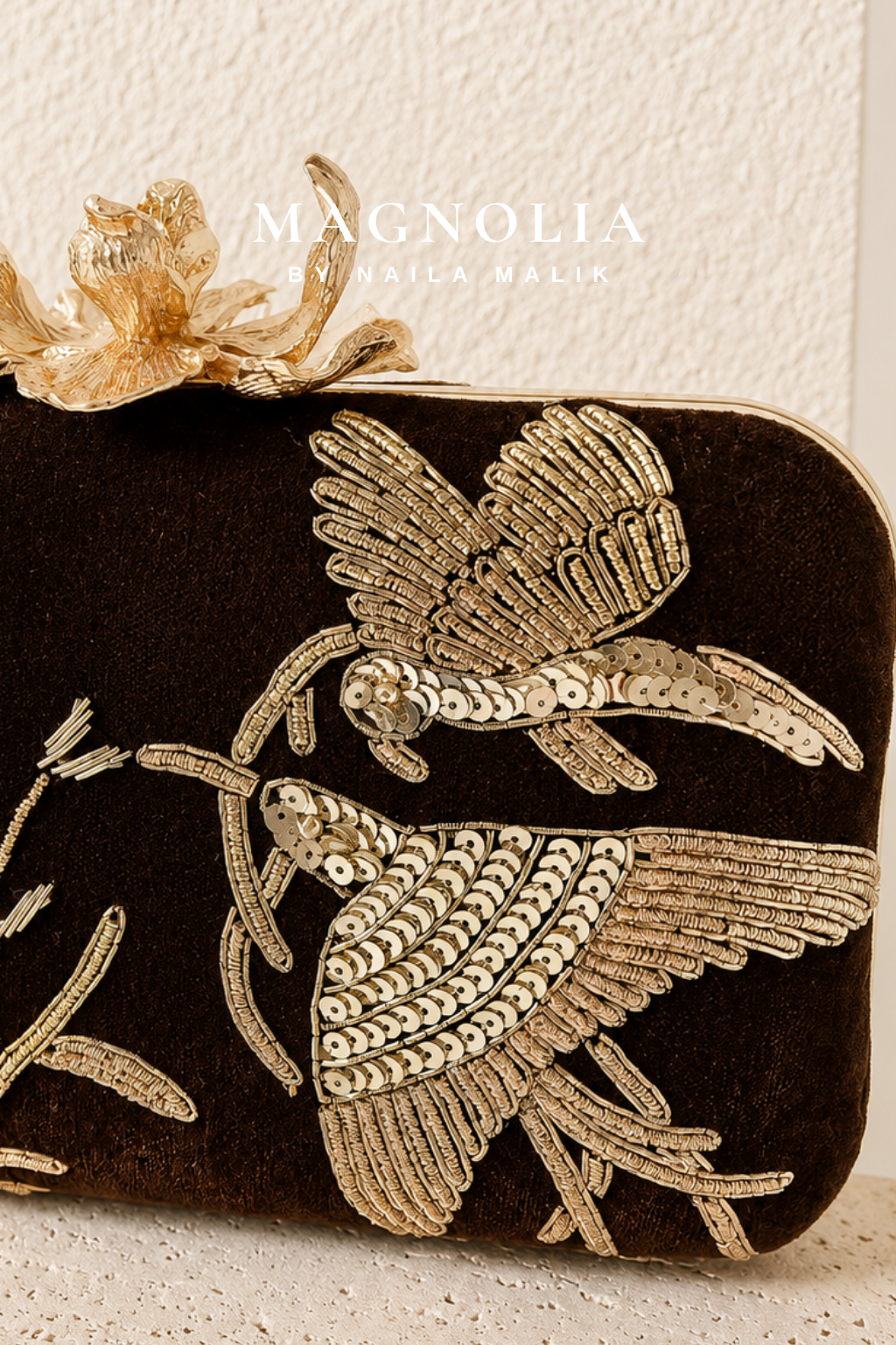 MASYAF | Dark Brown Velvet Garden Themed Clutch