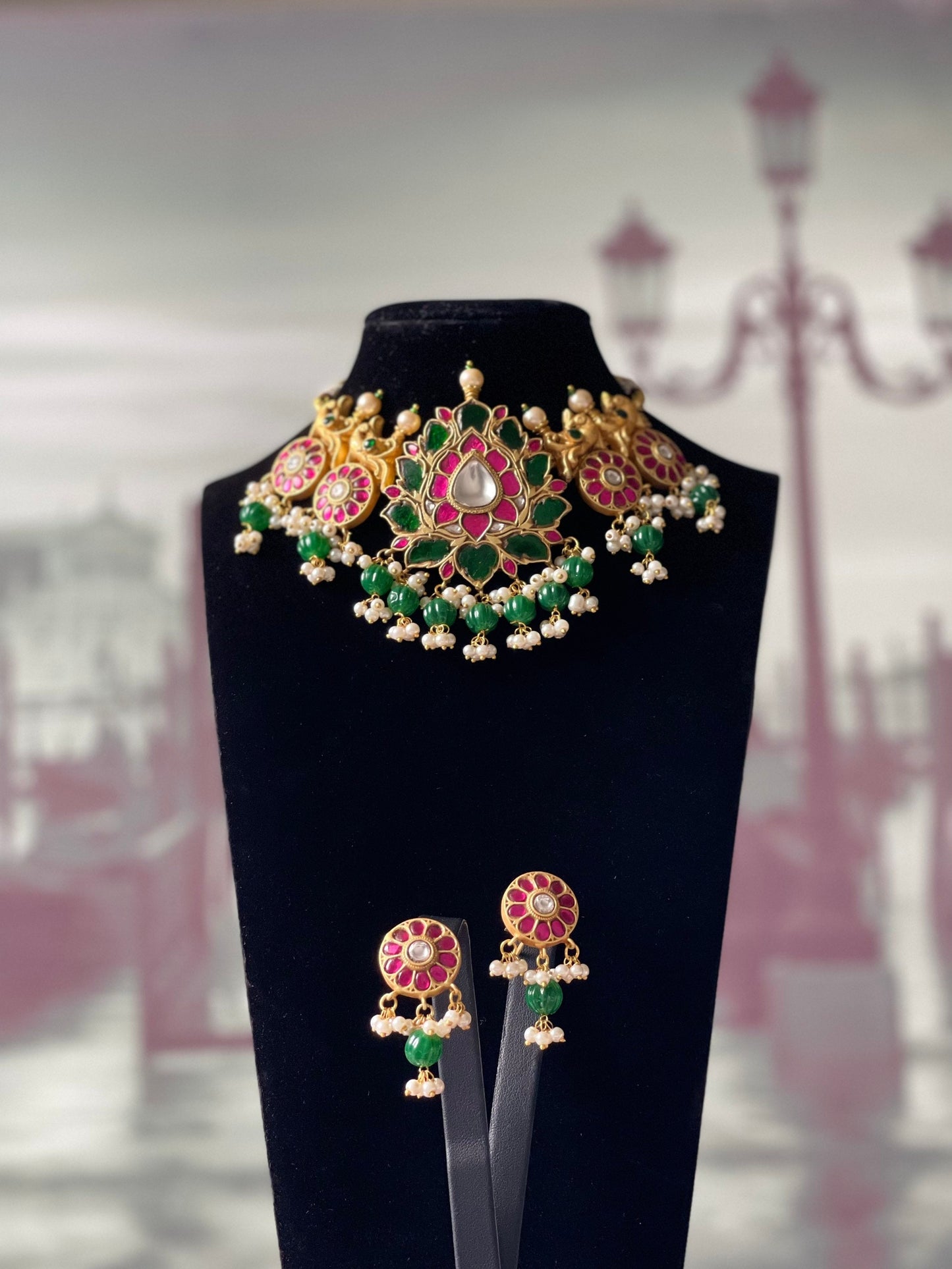 ISHQ PEHCHAN traditional necklace and jhumki set kundan meenakari jewellery set bridal mehndi henna gift