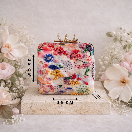 SAN DIEGO Printed Silk Clutch Beaded Evening Purse