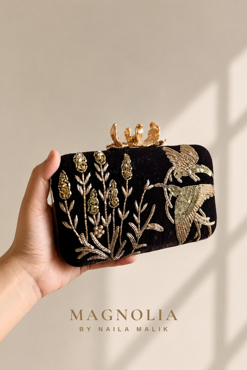 MASYAF | Dark Brown Velvet Garden Themed Clutch