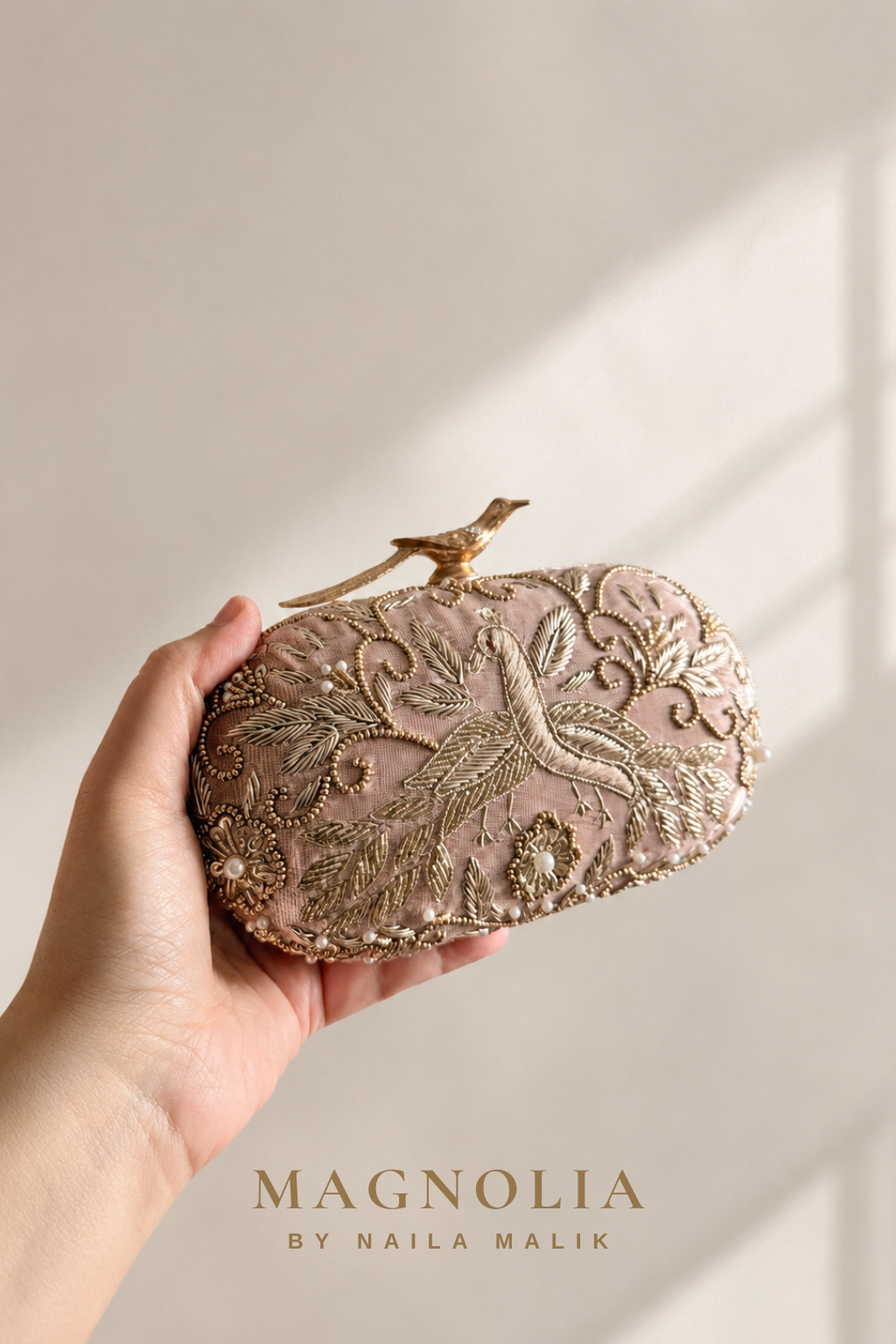 BUSAN | Dusty Rose Bird Embroidery Clutch