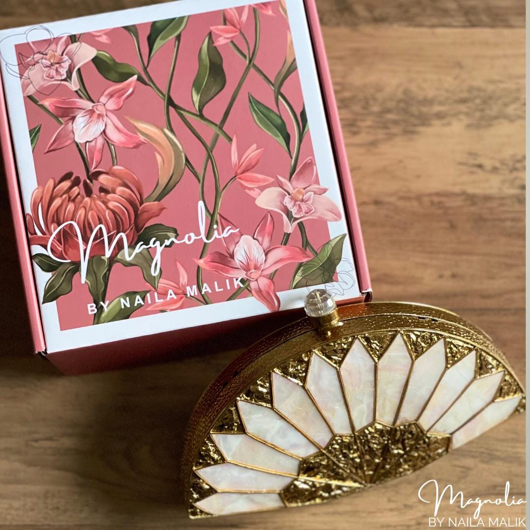 BRISTOL | Fan Shaped MOP Gold White Evening Purse