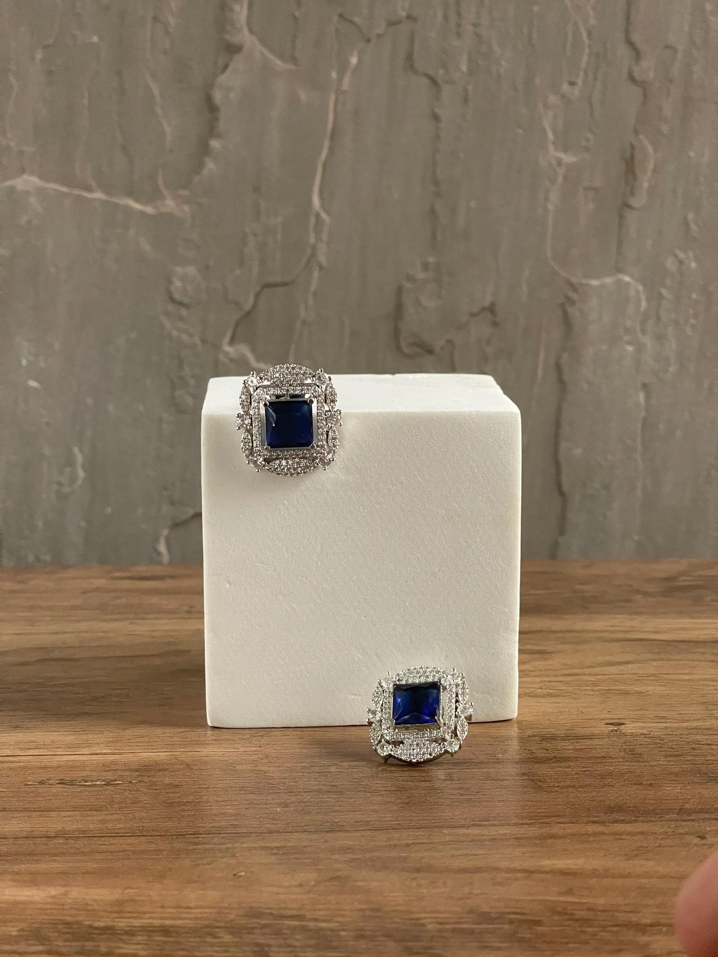 AKIRA | Blue & Silver Oversized Stud Earrings: Statement Jewelry