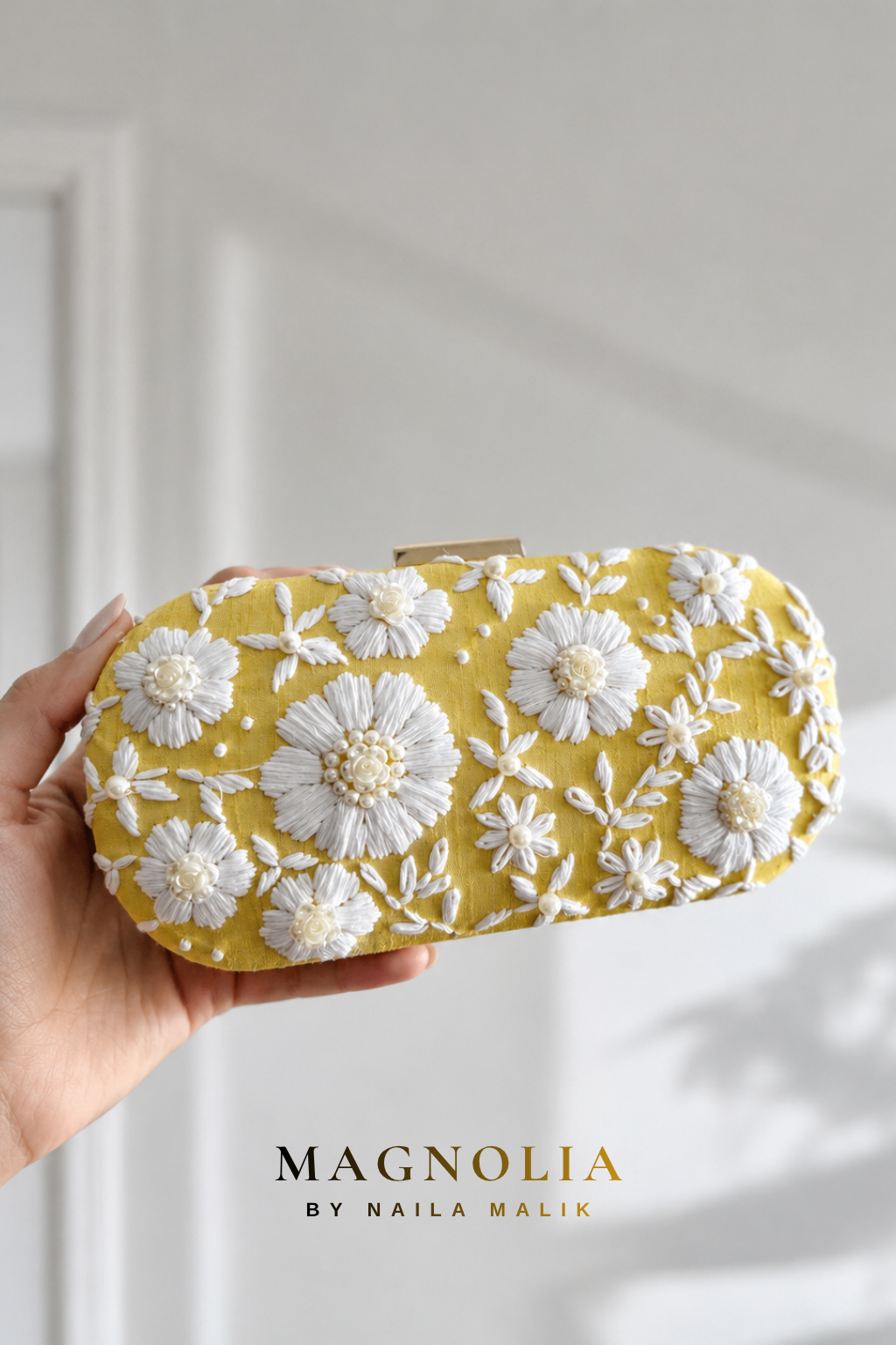 IBIZA | Golden Sunset | Yellow & White Embroidered Clutch