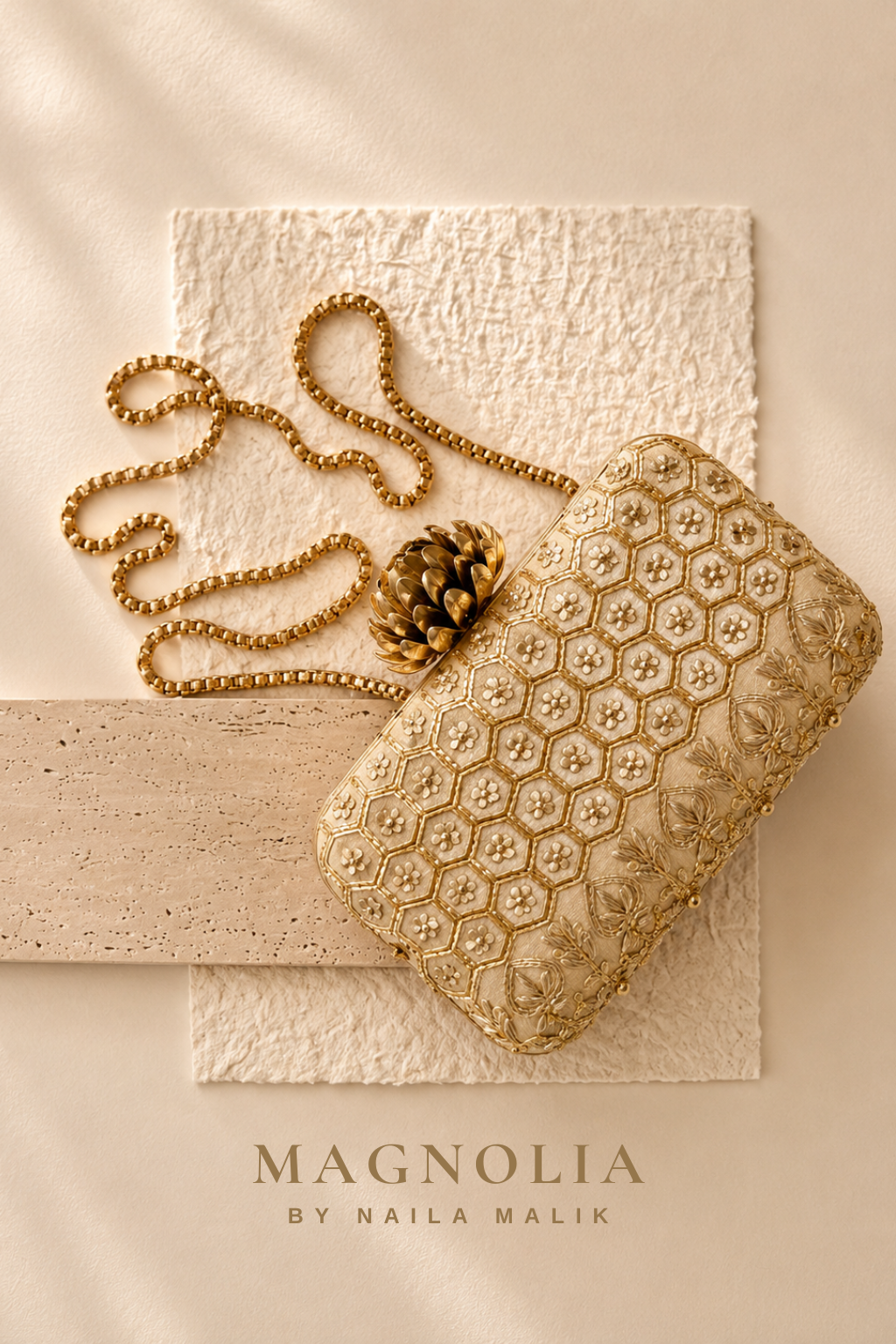 COVENTRY | Honeycomb Floral Champagne Gold Clutch