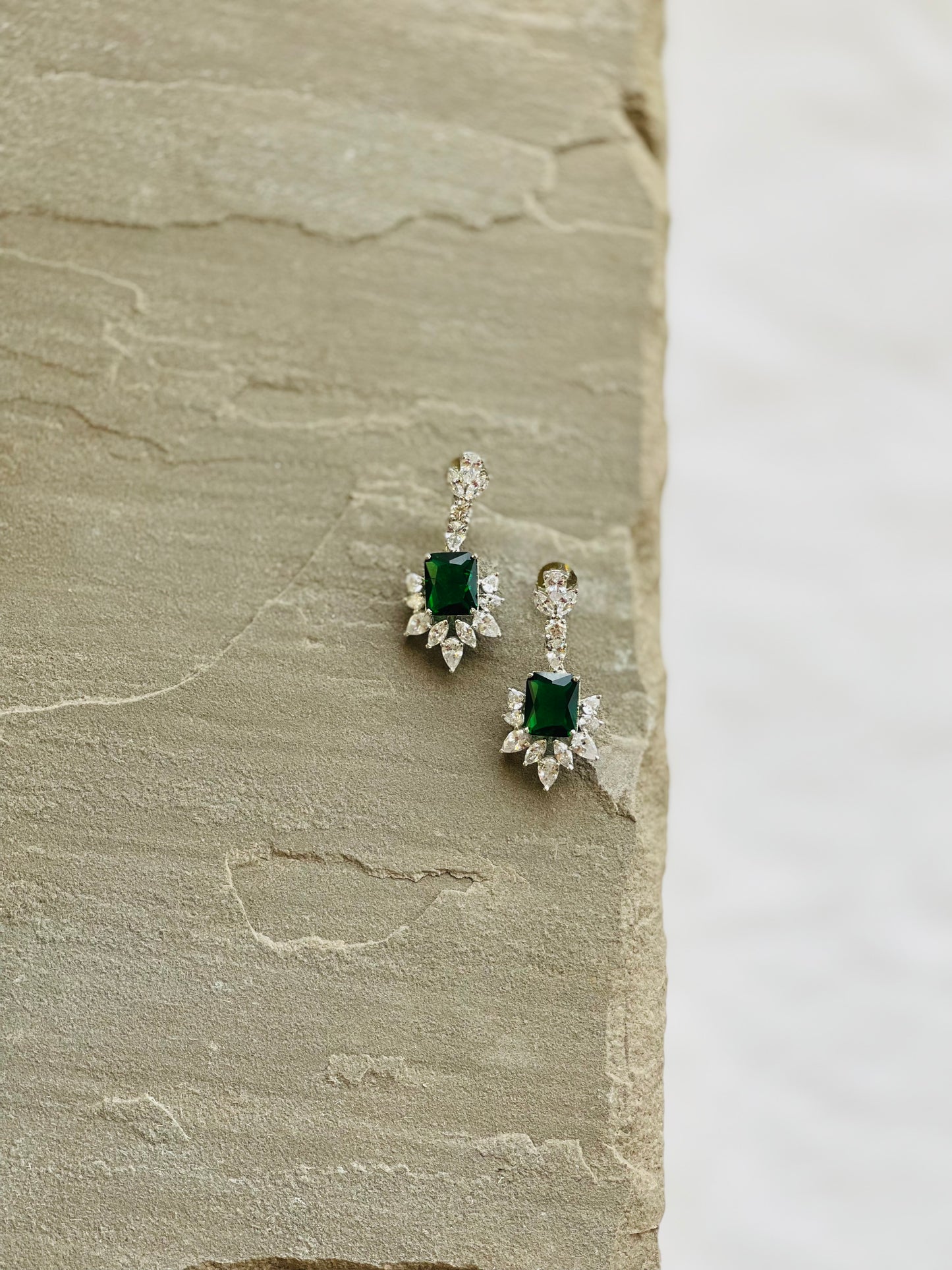 MALEENA | Emerald Green & Silver Crystal Earrings