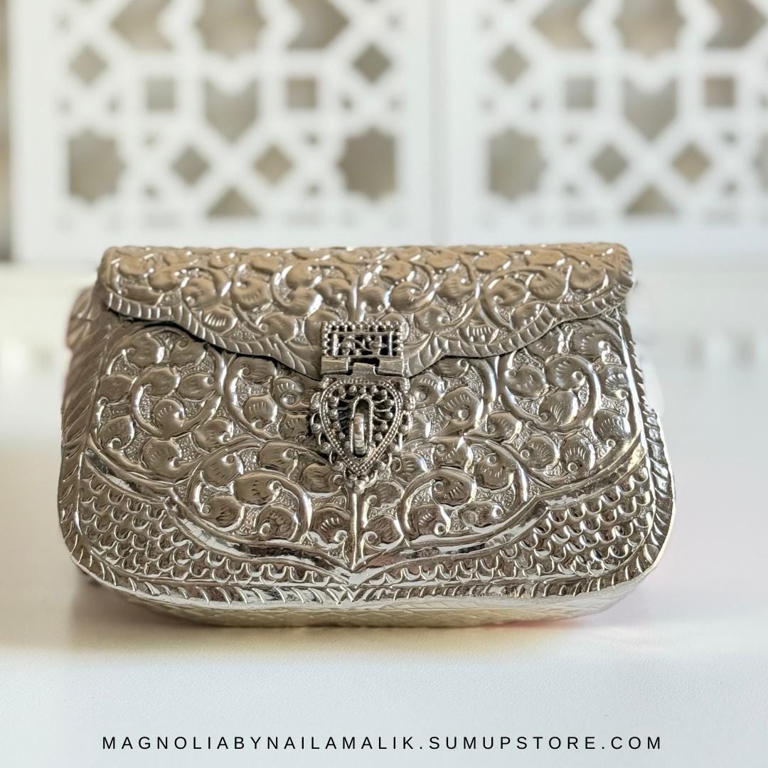 KOLKATA | Vintage Silver Clutch Bag Antique Touch Statement Bridal Trendy Ethnic Unique