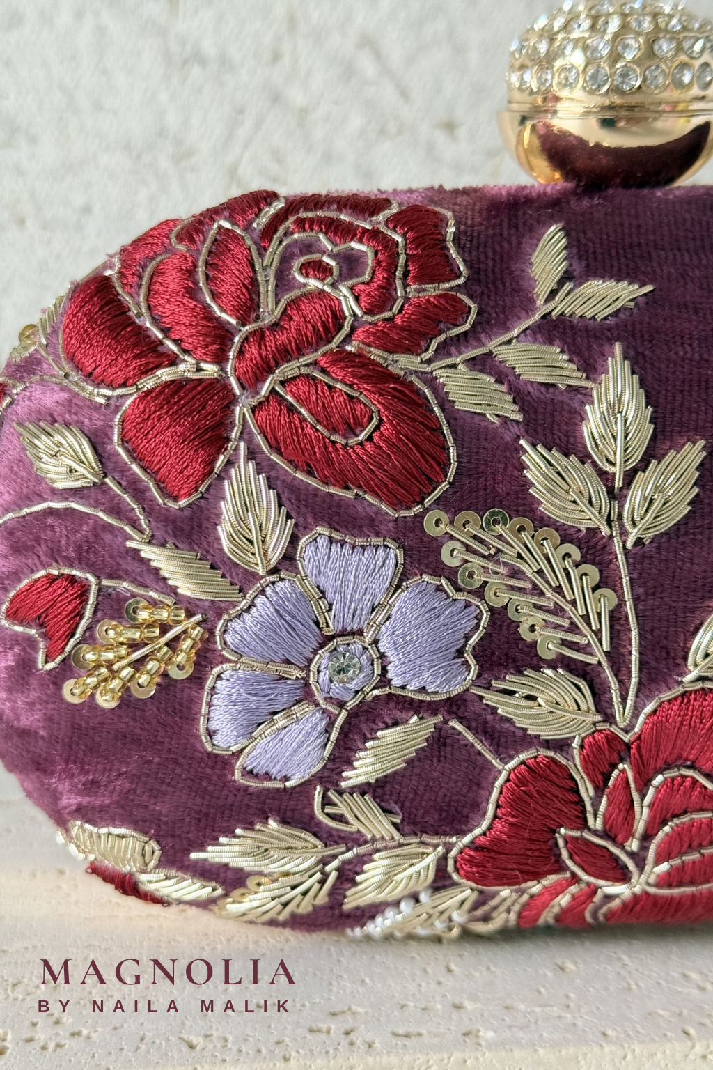 RIO | Plum Floral Embroidered Clutch Bag