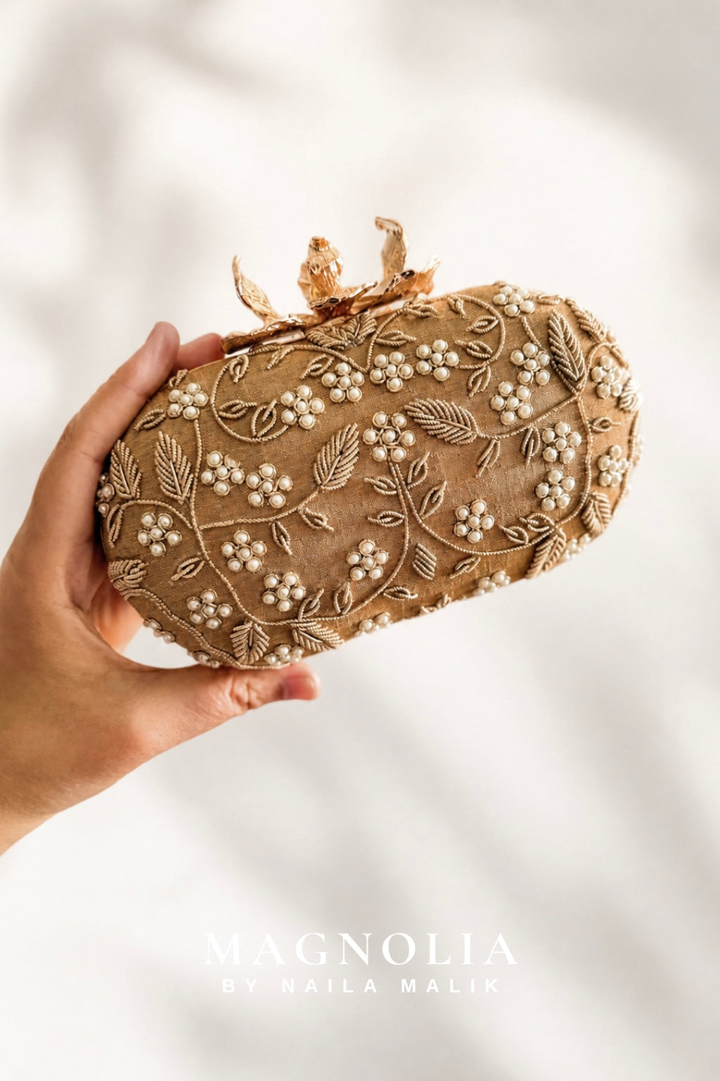 SUEZ | Floral Embroidery Gold Clutch