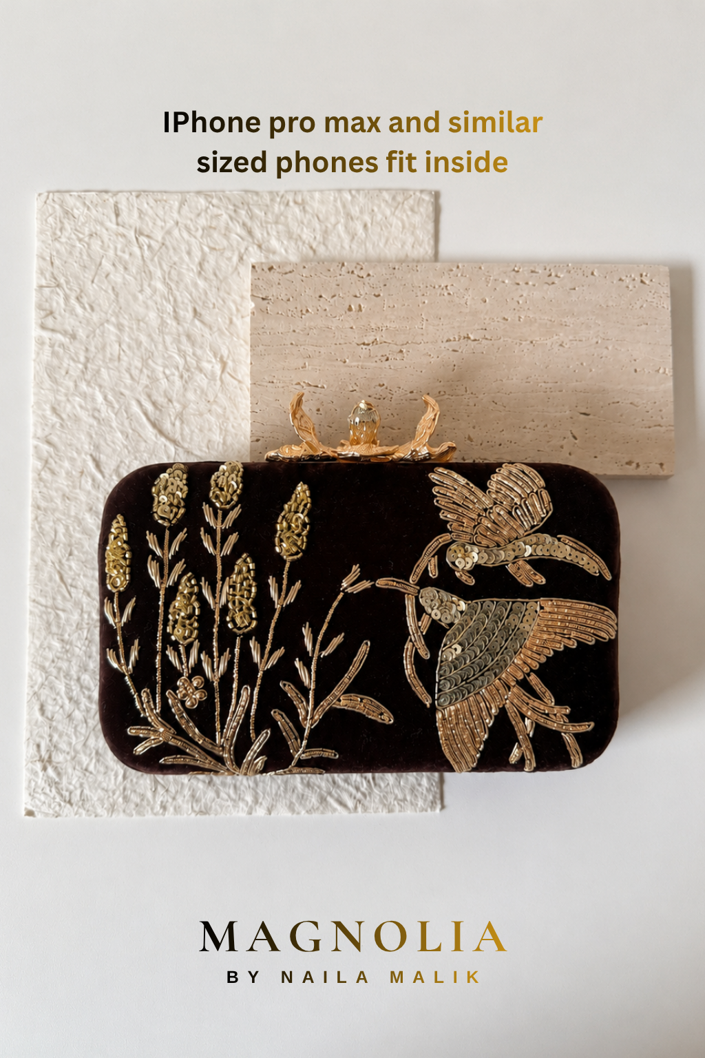 MASYAF | Dark Brown Velvet Garden Themed Clutch