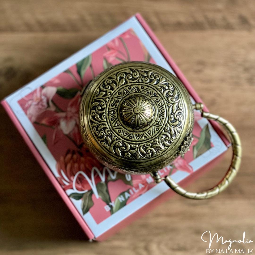 INDORE | Antique Gold Clutch Bag Round Trendy Ethnic Unique
