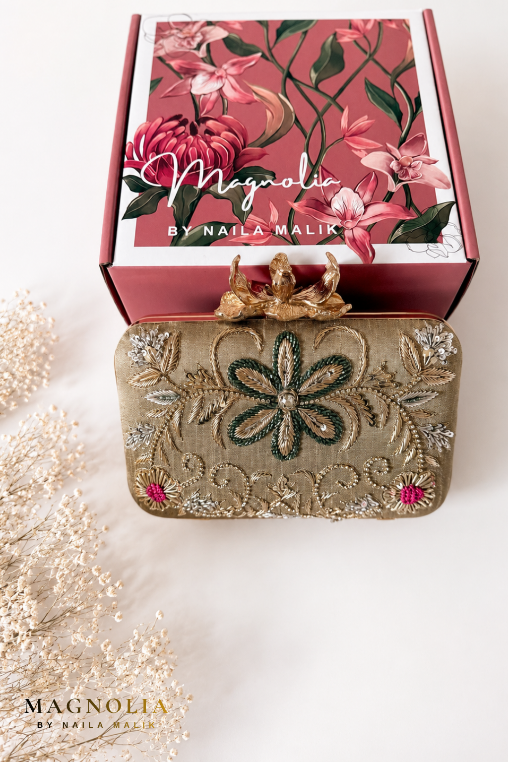 ATHENS | Olive Green Floral Clutch