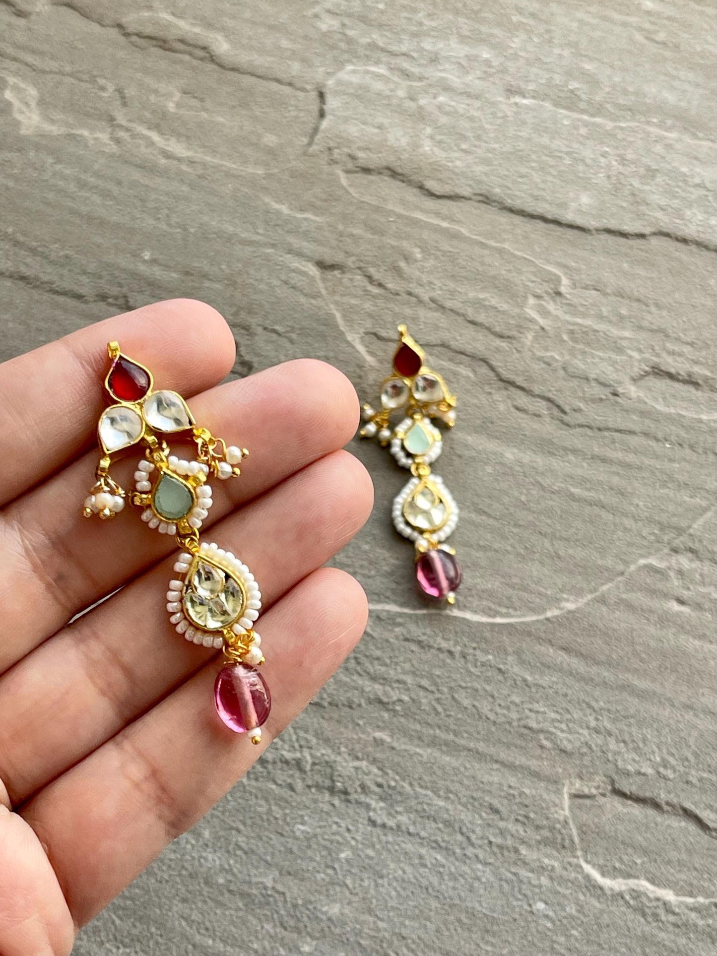 ANIKA | Kundan pink and mint earrings lightweight festive wedding jewelry