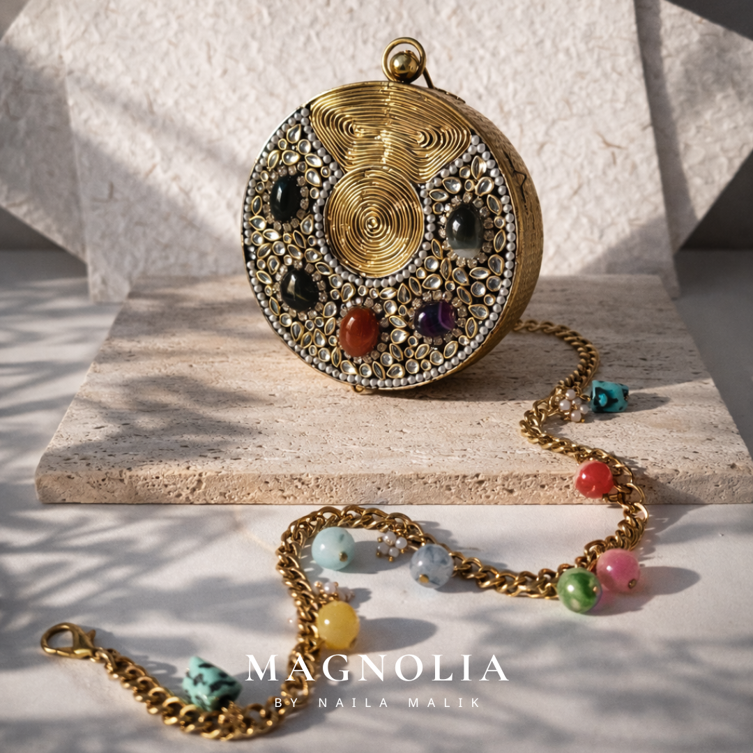 NISHIKI MARKET MINAUDIERE | Mini Gold Kundan Clutch
