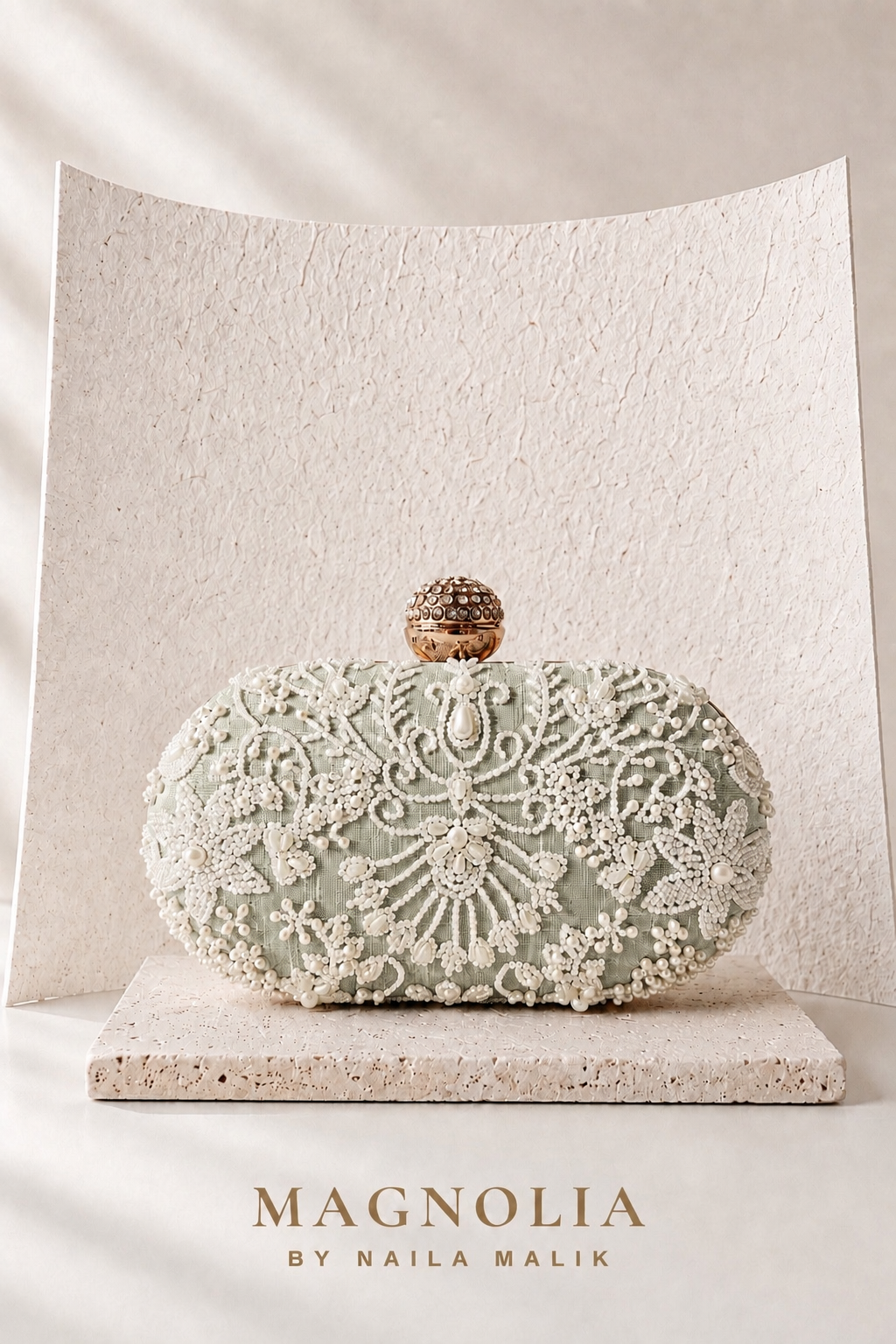 MALLAWI | Sage Green Pearl Embellished Clutch