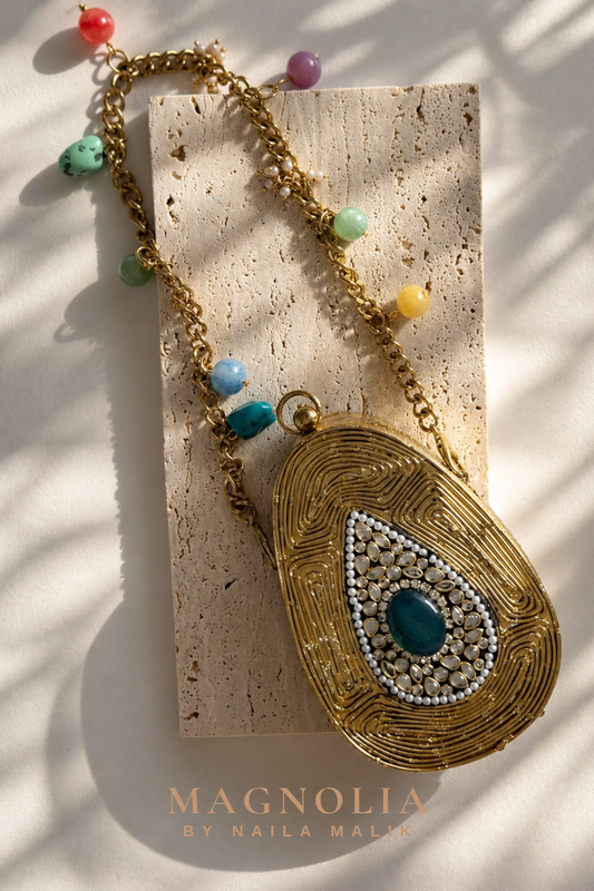 ZAVERI BAZAAR | Tear Drop Gold Mini Purse