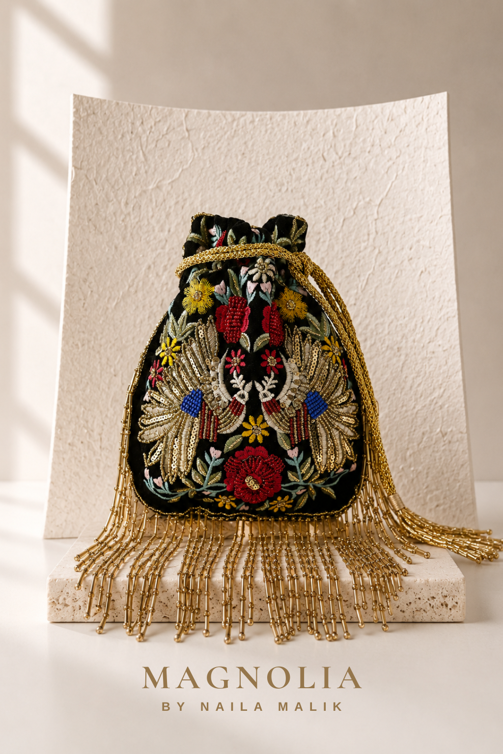 ASWAN | Black Bird Embroidery Potli Bag