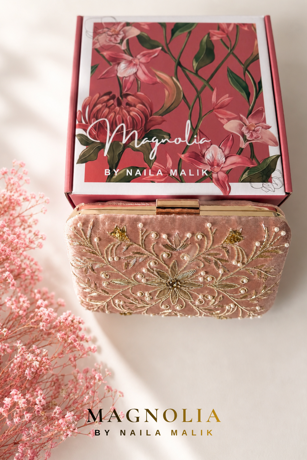 ROME | Pink Velvet EmbroideredClutch