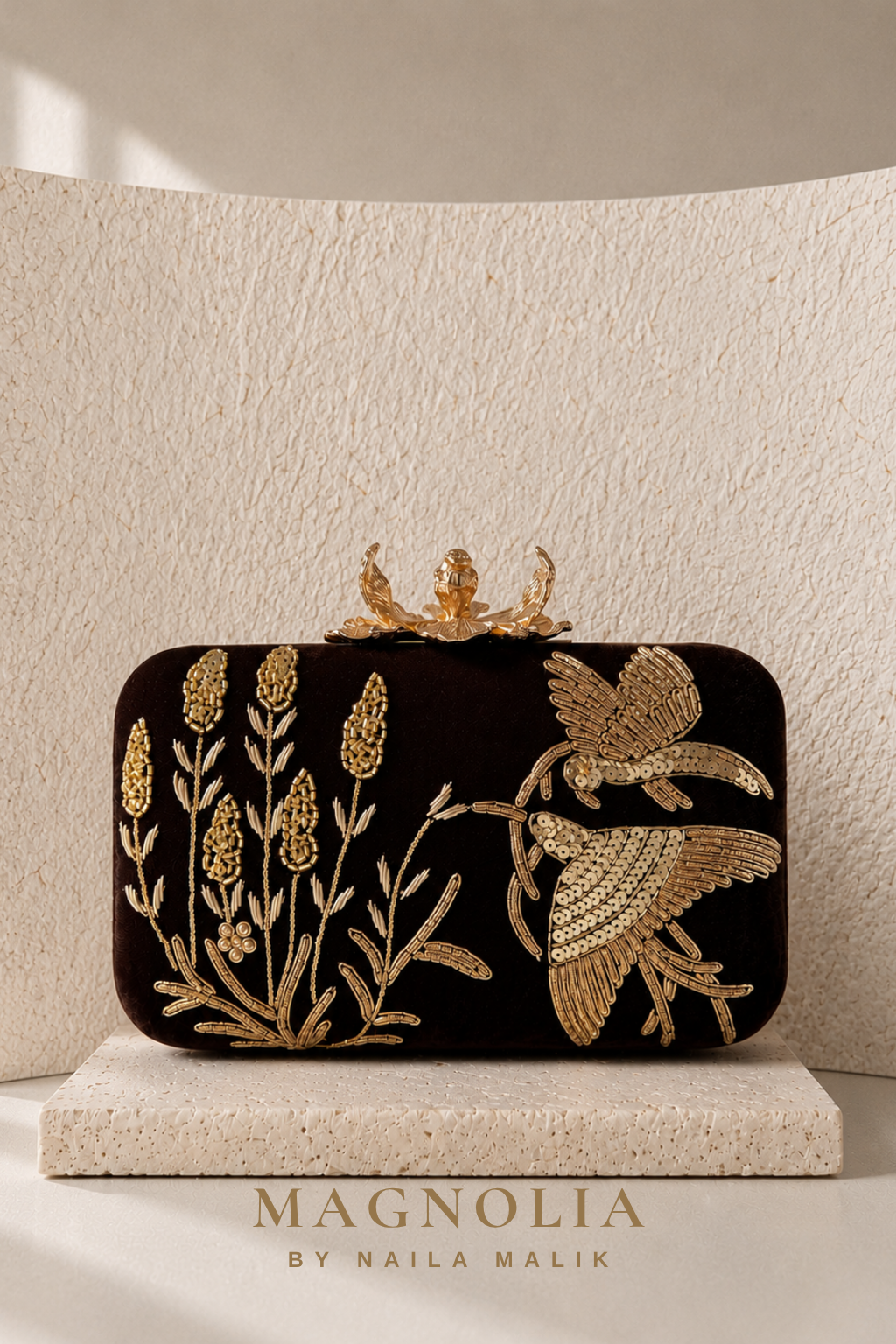 MASYAF | Dark Brown Velvet Garden Themed Clutch