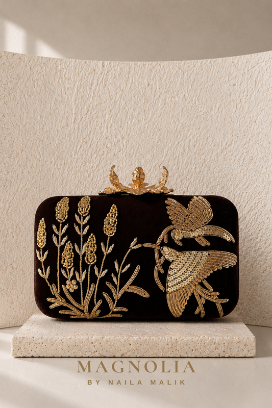 MASYAF | Dark Brown Velvet Garden Themed Clutch