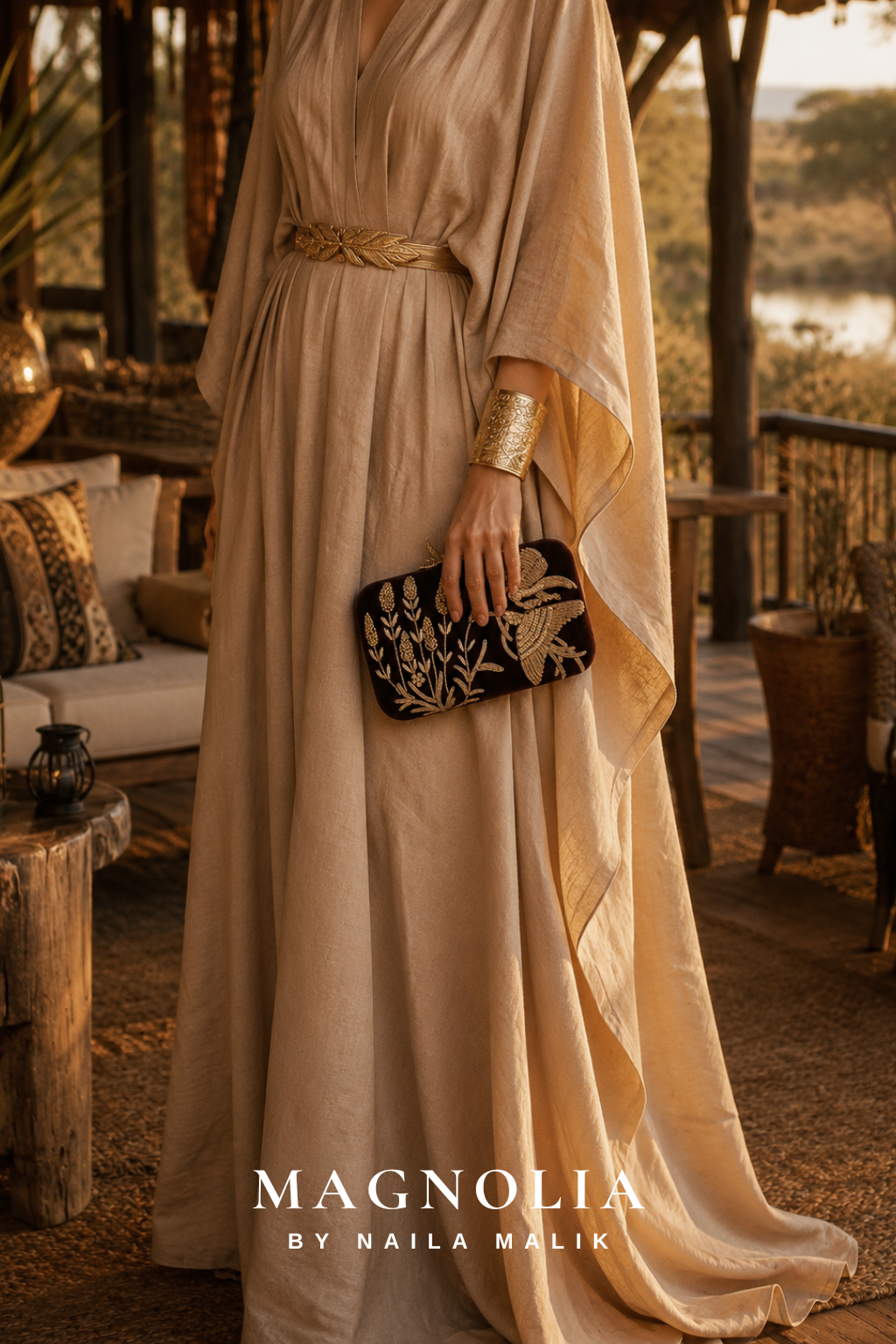 MASYAF | Dark Brown Velvet Garden Themed Clutch