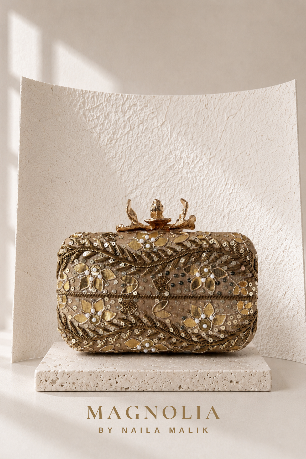 POSITANO | Gold Embroidered Clutch Bag