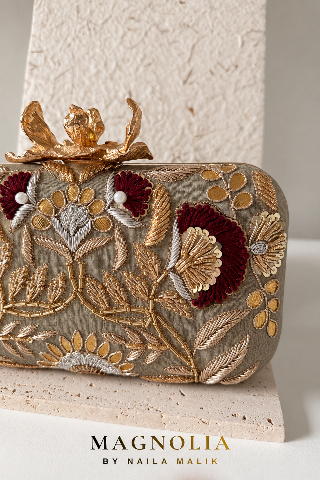 ANTALYA | Muted Olive Grey Floral Clutch