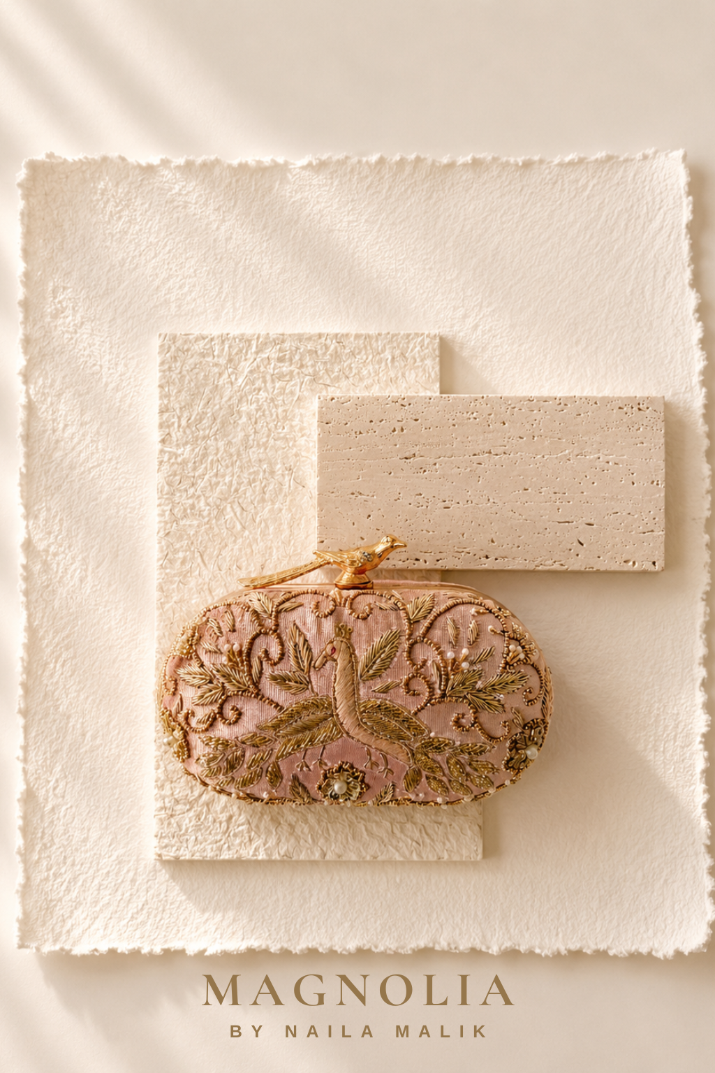 BUSAN | Dusty Rose Bird Embroidery Clutch