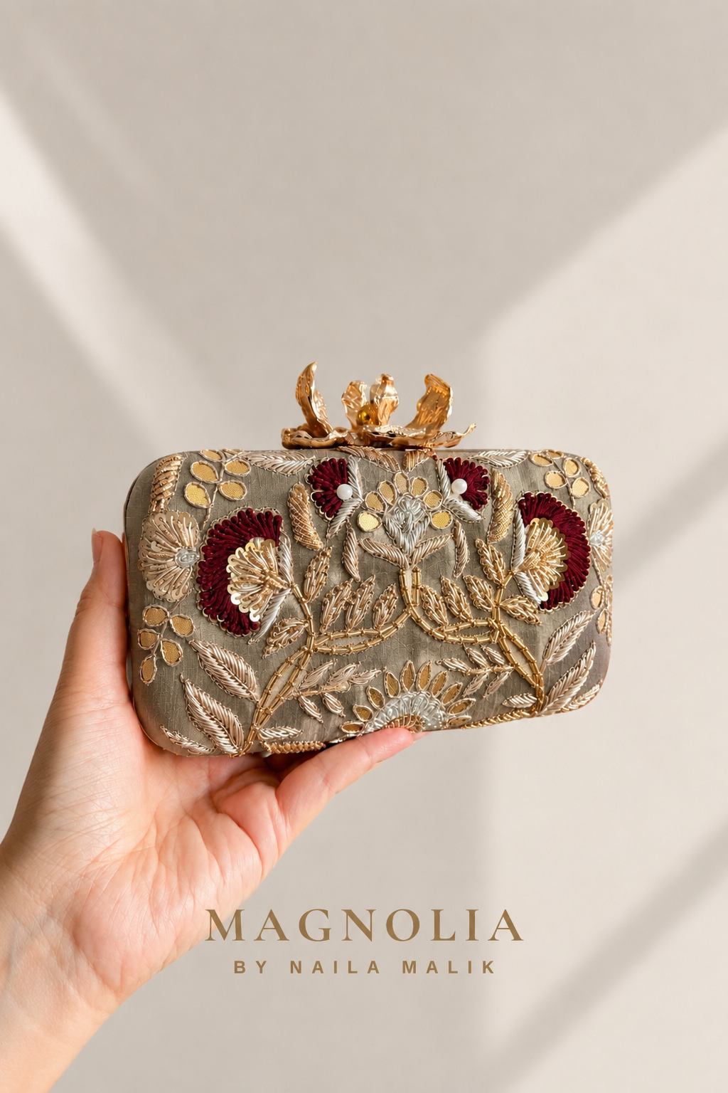 ANTALYA | Muted Olive Grey Floral Clutch