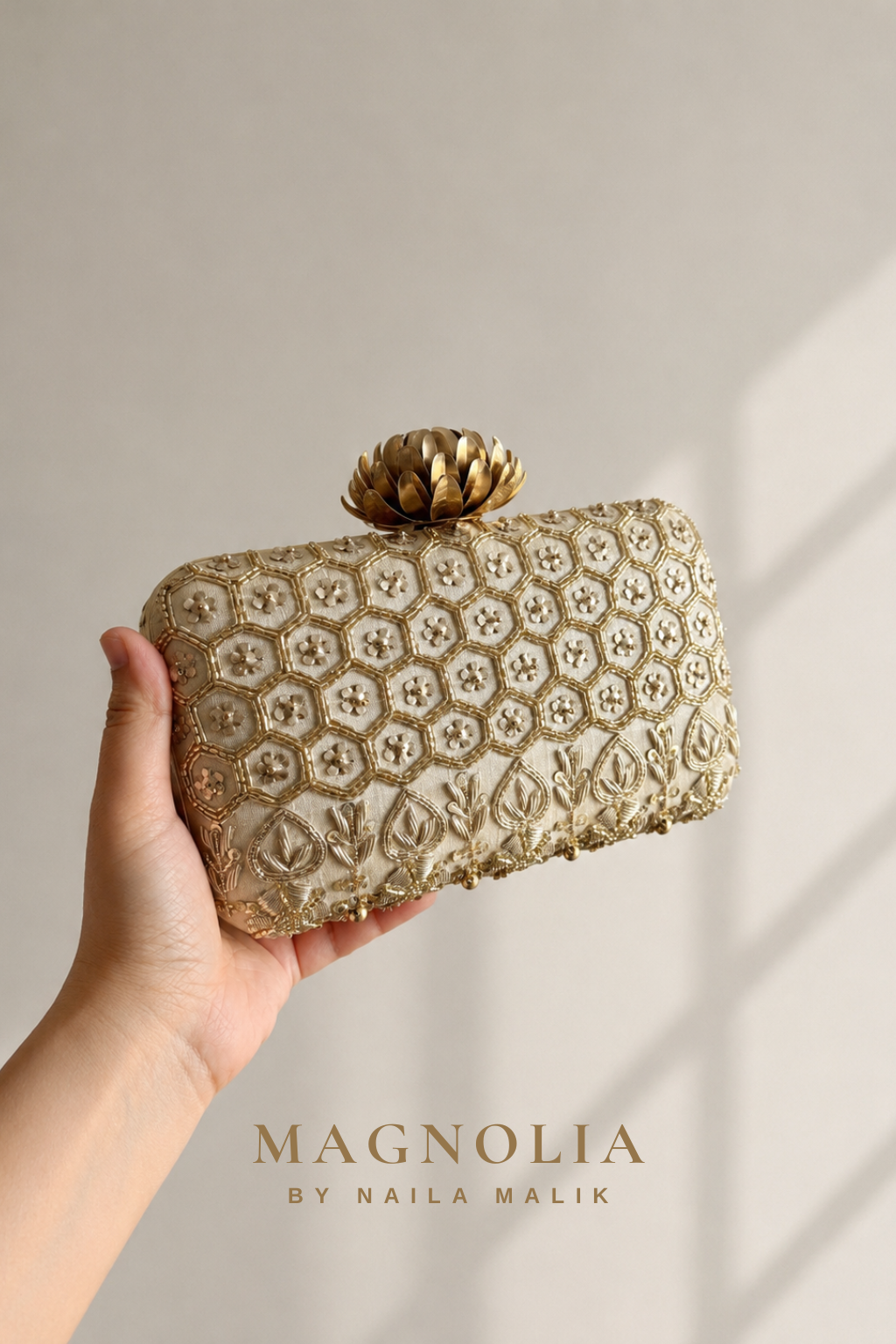 COVENTRY | Honeycomb Floral Champagne Gold Clutch