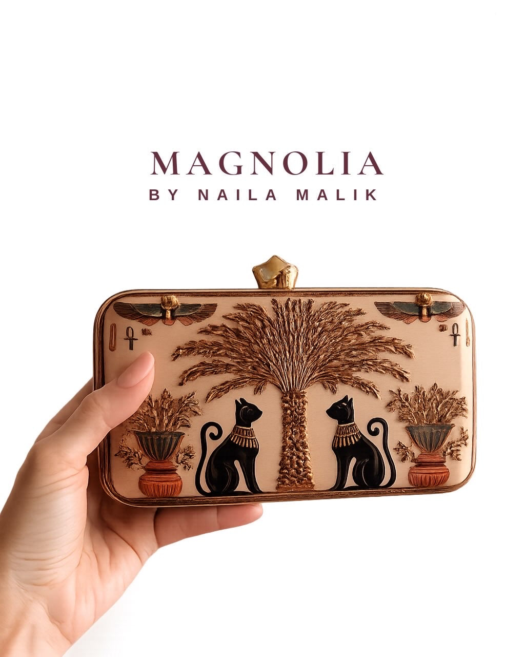 NEFRA OF NILE | Ancient Egypt Inspired Gold Printed Clutch Bag
