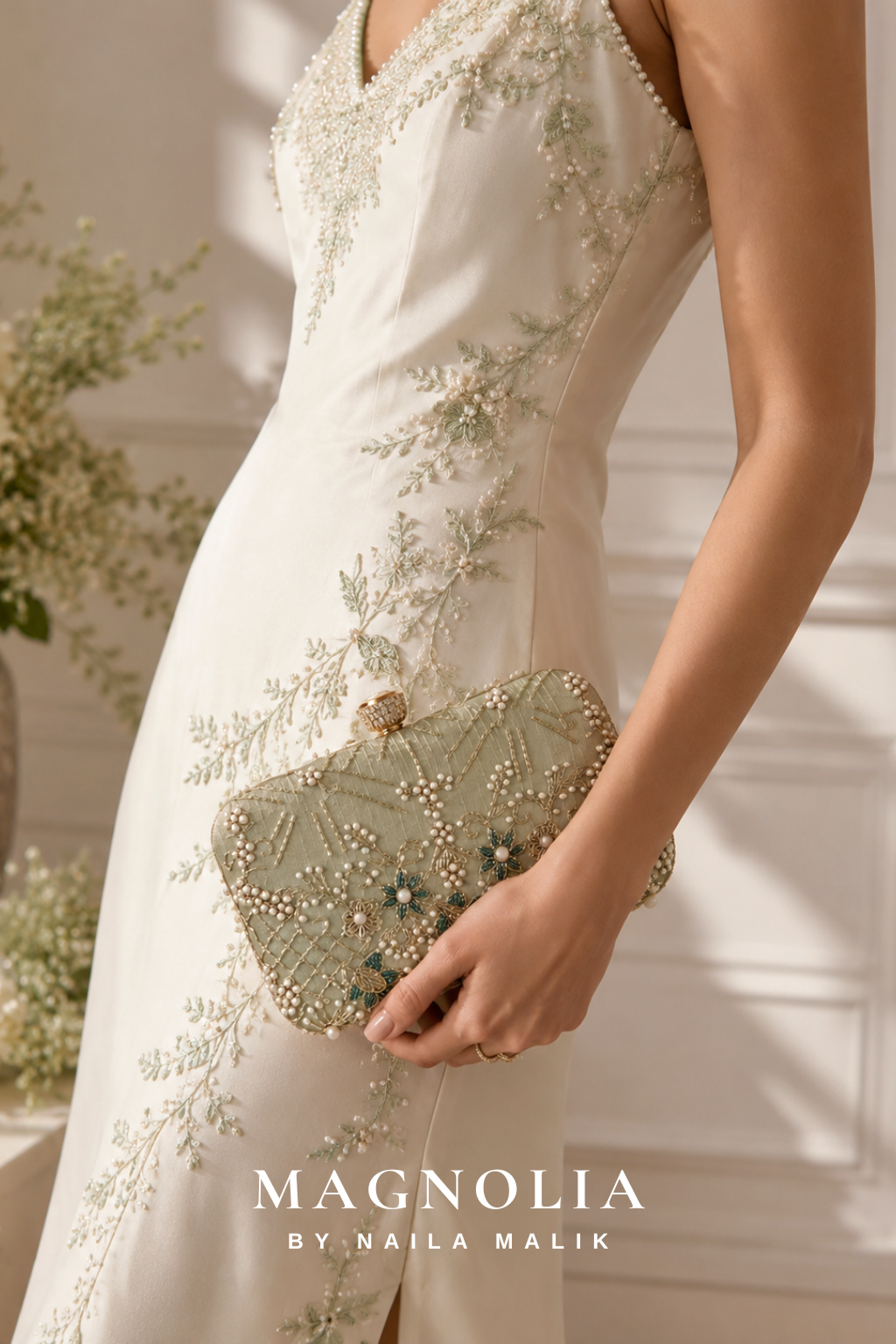 BORDEAUX | Sage Green Embroidered Clutch