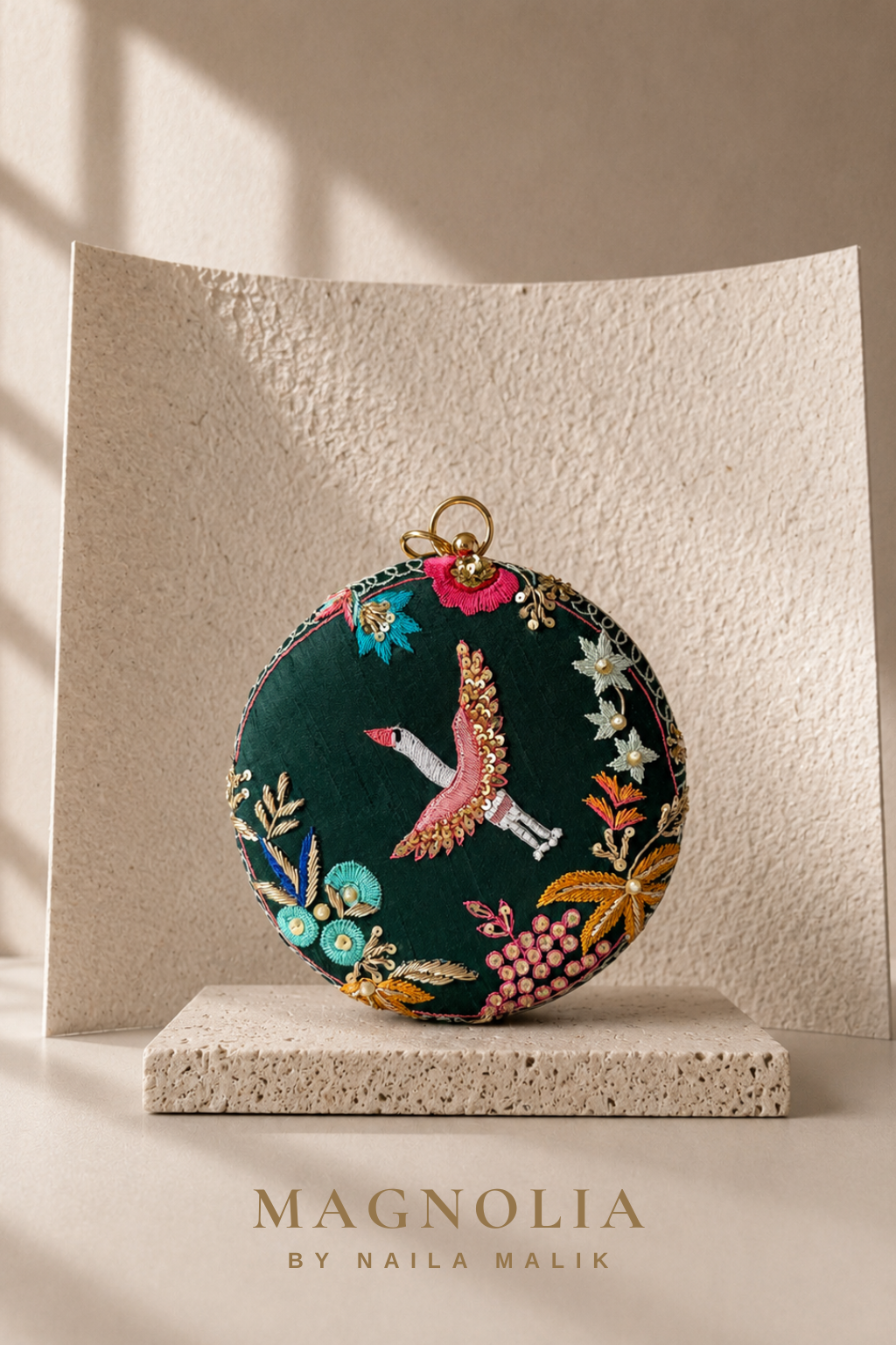 FEZ| Green Crane Embroidery Clutch