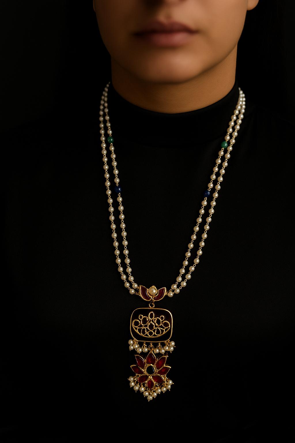 ADVEKA Ethnic Mala Long Haar with Earrings | Meenakari Work