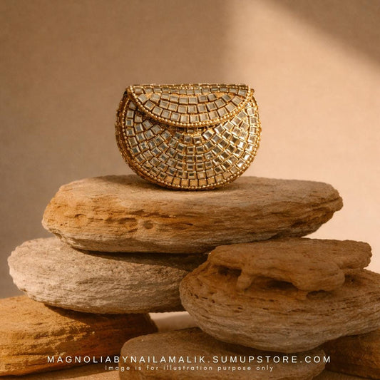 MEENA BAZAAR | Micro Mini Glass Work Kundan Minaudiere Clutch Purse